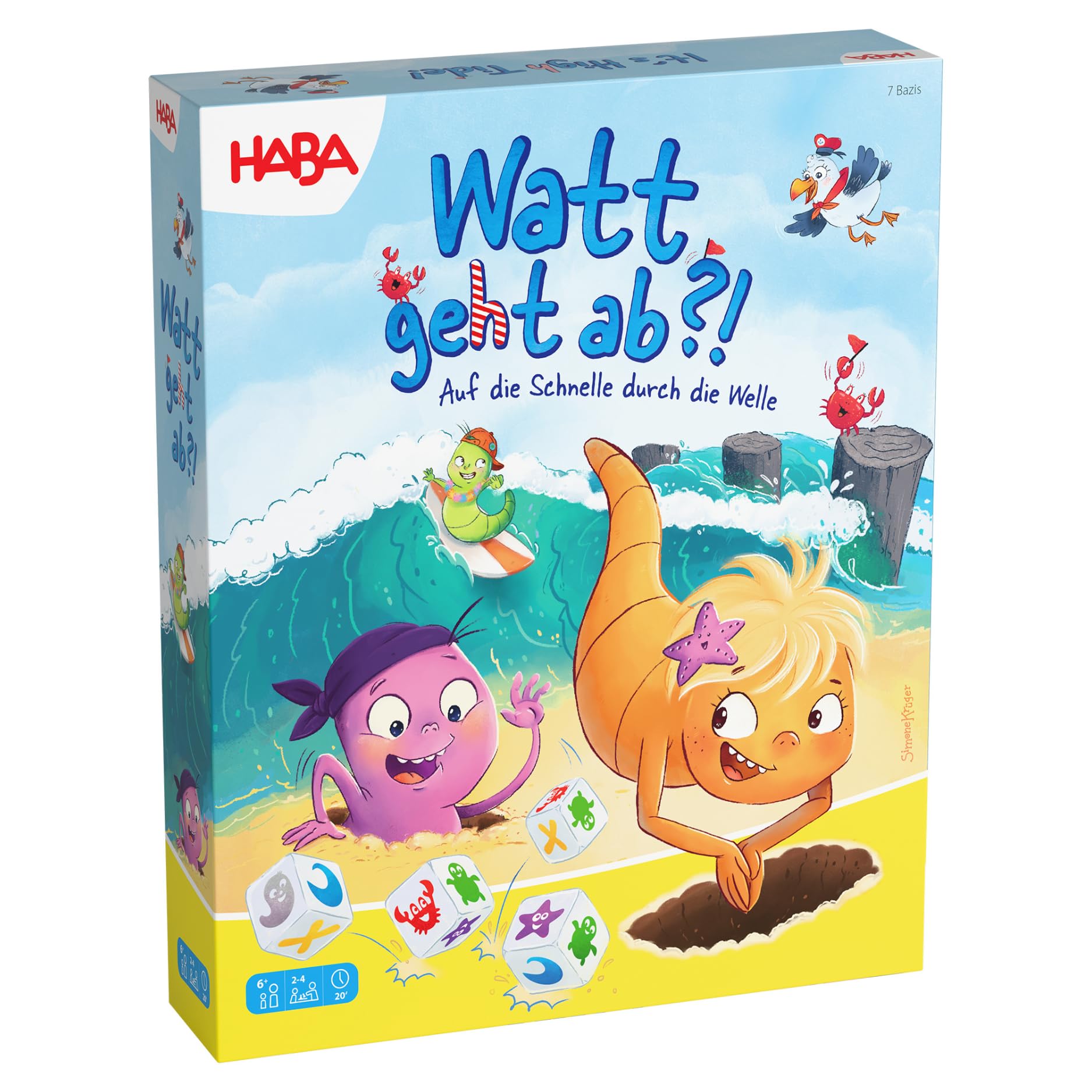 HABA Watt geht ab?! – Lustiges 3D-Strand-Würfelspiel & Familienspiel ab 6 Jahren – Für 2–4 Spieler mit Wellen-Action, Taktik & Tempo – 2012221001