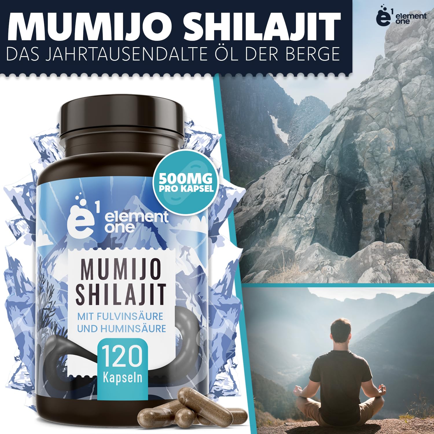 Shilajit Kapseln - 500mg pro Kapsel - 120 Hochdosierte Kapseln - Mumijo Shilajit Extrakt - natürlicher Mumijo Extrakt mit 10:1 Konzentration - reich an Mineralien mit Fulvinsäure+Huminsäure