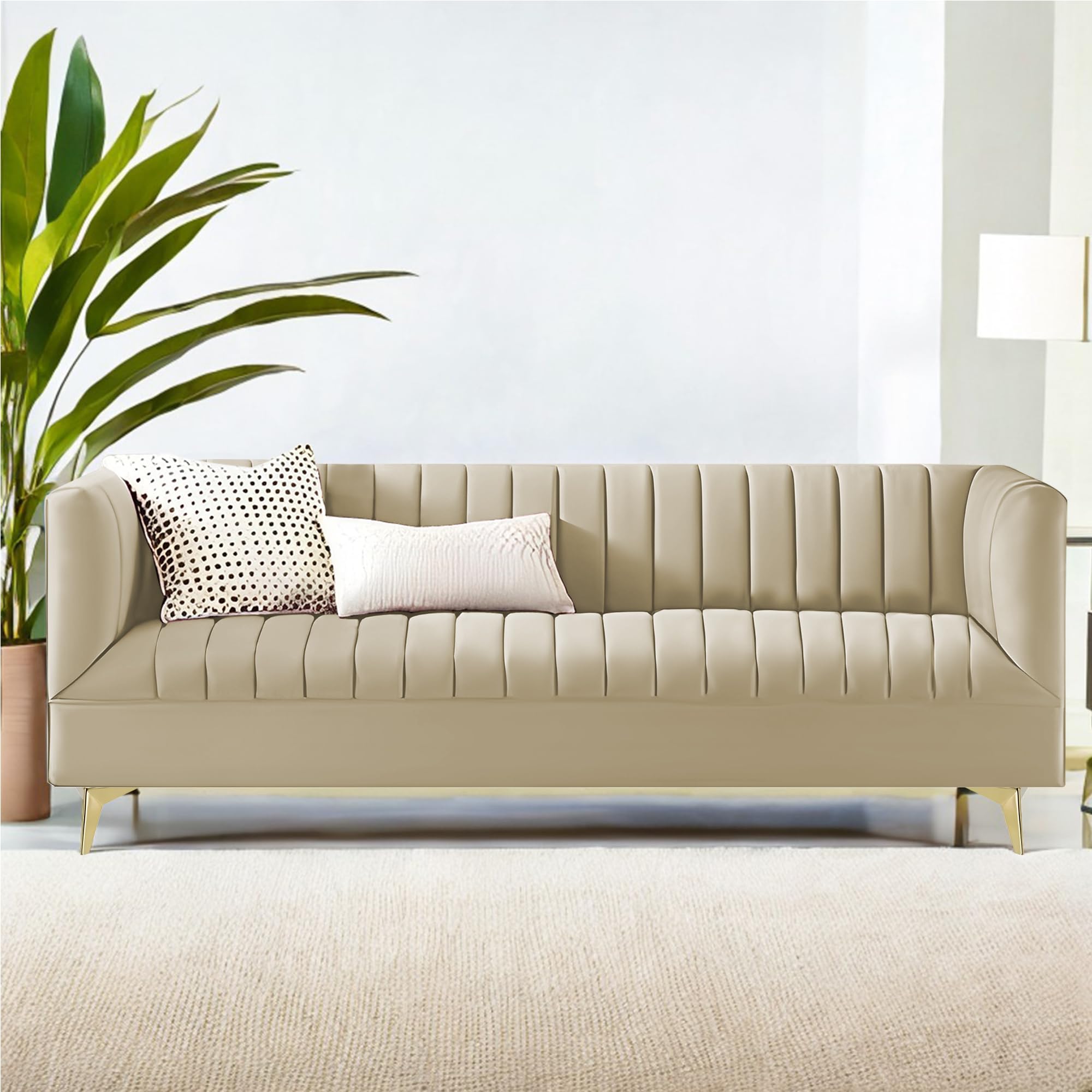 GRAPEWOOD Weston 3 Seater Sofa for Living Room (Cream Fabric) Premium Fabric Sofa-image-38