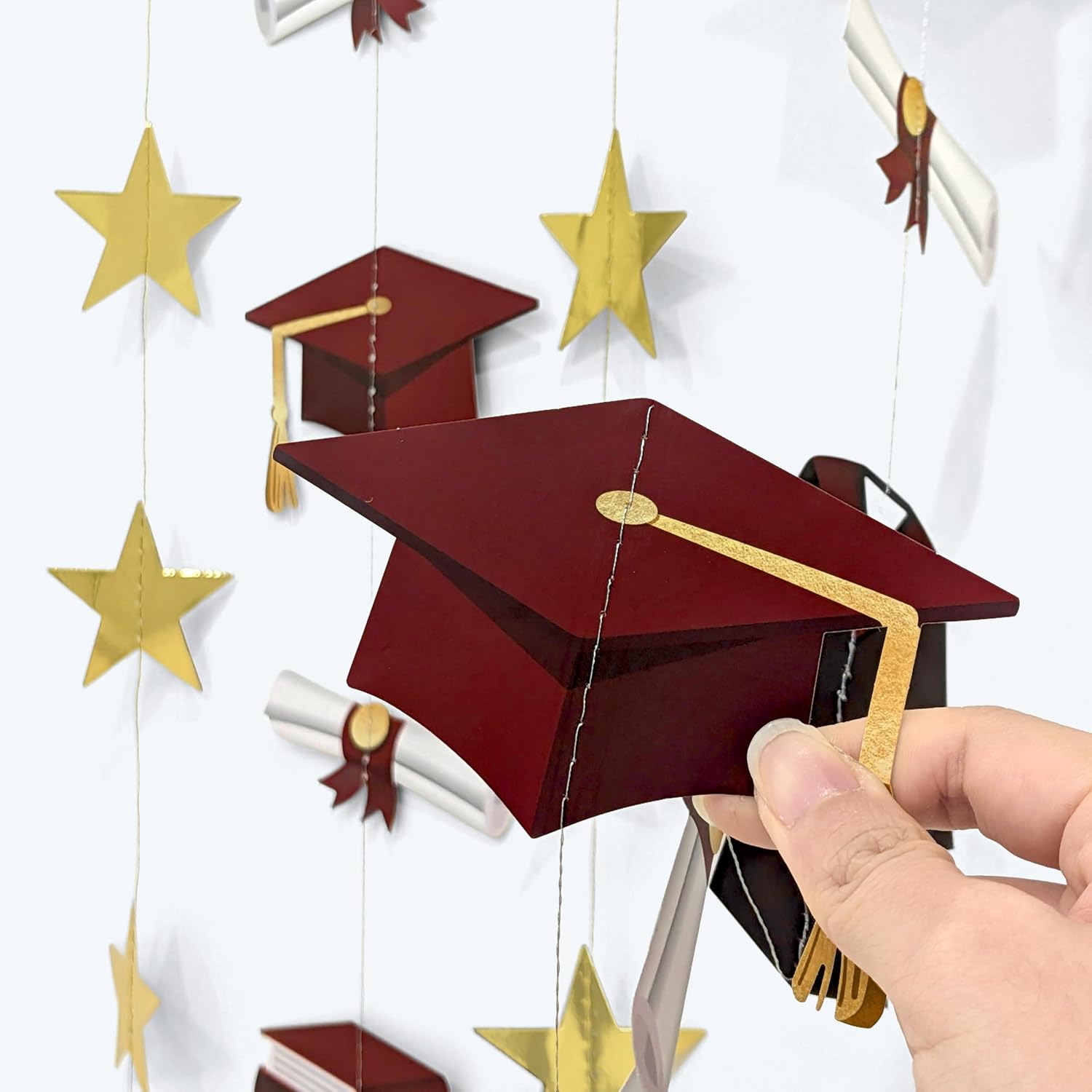 Cheerland 2026 Burgundy Graduation Decorations Black and Maroon Gold Stars Graudation Garland Banner Cap Gown Grad Party Decor Prom Decoration Golden Stars Hanging Streamers Photo Backdrop Supplies