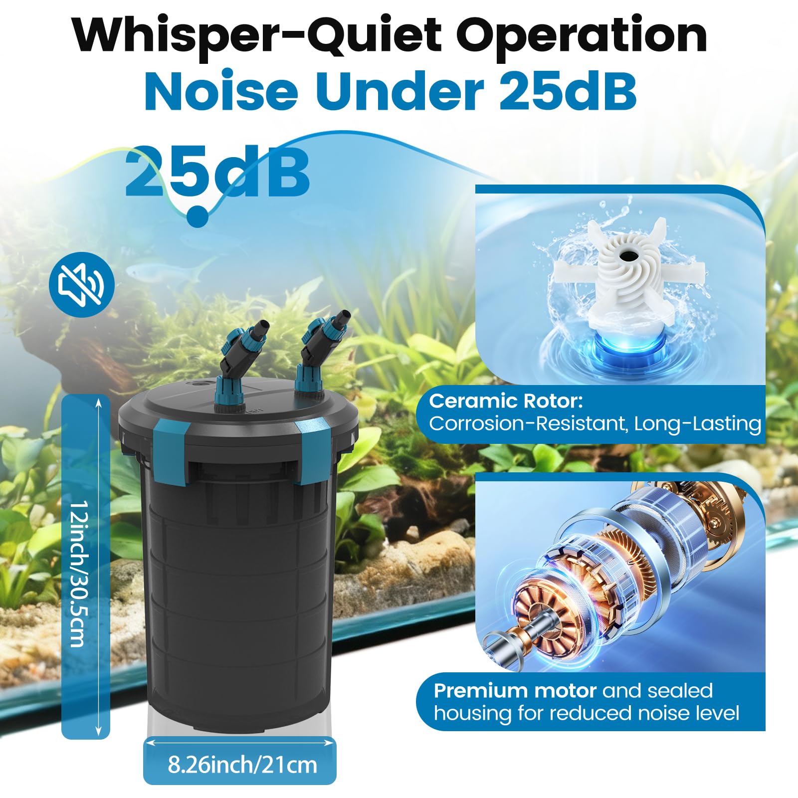 fishkeeper Filtro de recipiente de 238 GPH, filtro de acuario de filtración de 5 etapas con controlador modo de alimentación, filtros externos ultra silenciosos para agua dulce y salada de hasta 35