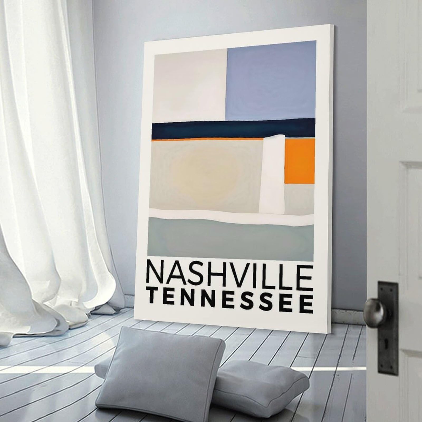 Junmoney Nashville Tennessee Hanging Wall Art 24x36inch(60x90cm), for Feature Walls in Flats Or Modern Rooms, Home Wall Art for Statement Displays