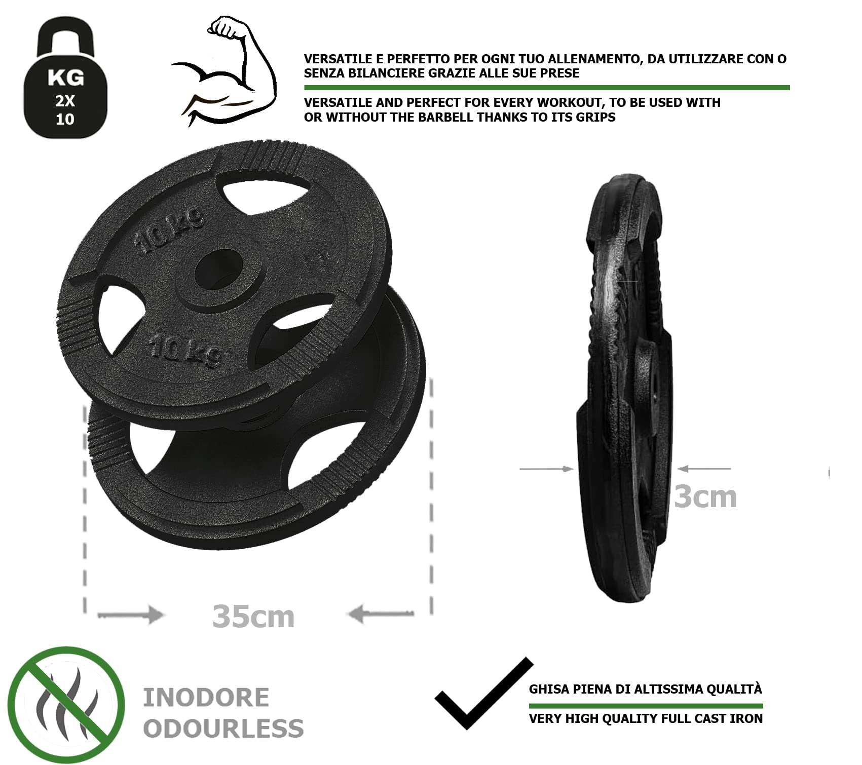 Discos de hierro fundido olímpicos, agujero Ø50 mm para gimnasio y casa Gym de 1,25 a 25 kg para mancuernas y mancuernas