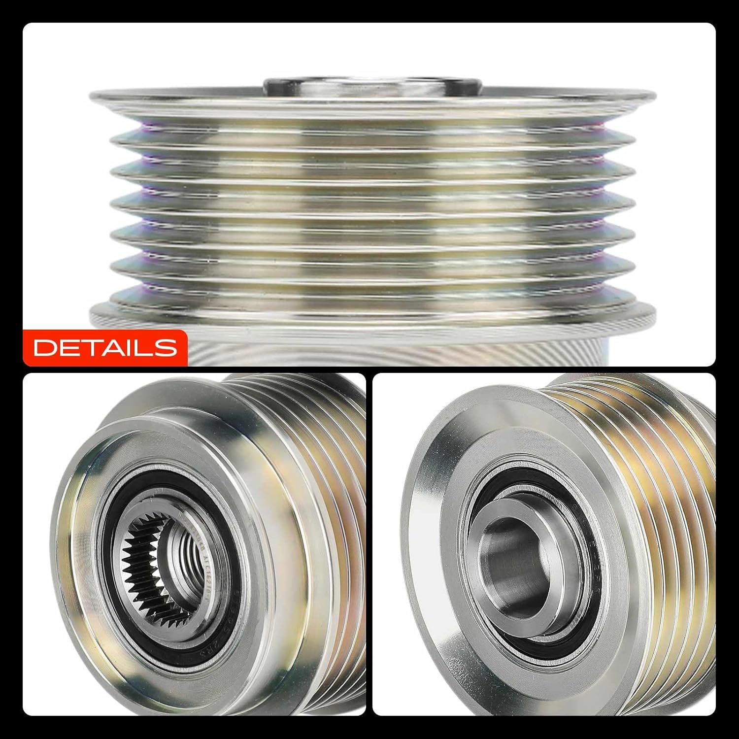 A-Premium Alternator Freewheel Clutch Pulley, 6 Grooves, Compatible with Ford Crown Victoria 1998-2005 & Mercury Grand Marquis 1998-2005, Marauder 2003-2004, Clockwise