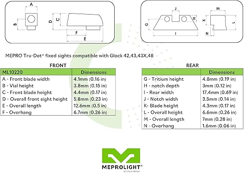 Miniatura 4 de Meprolight Tru-Dot - Juego de miras nocturnas de tritio compatible con Glock 19 17 20-25 26 27 28-35 37 39 43 43x 42 48 tritium miras fijas