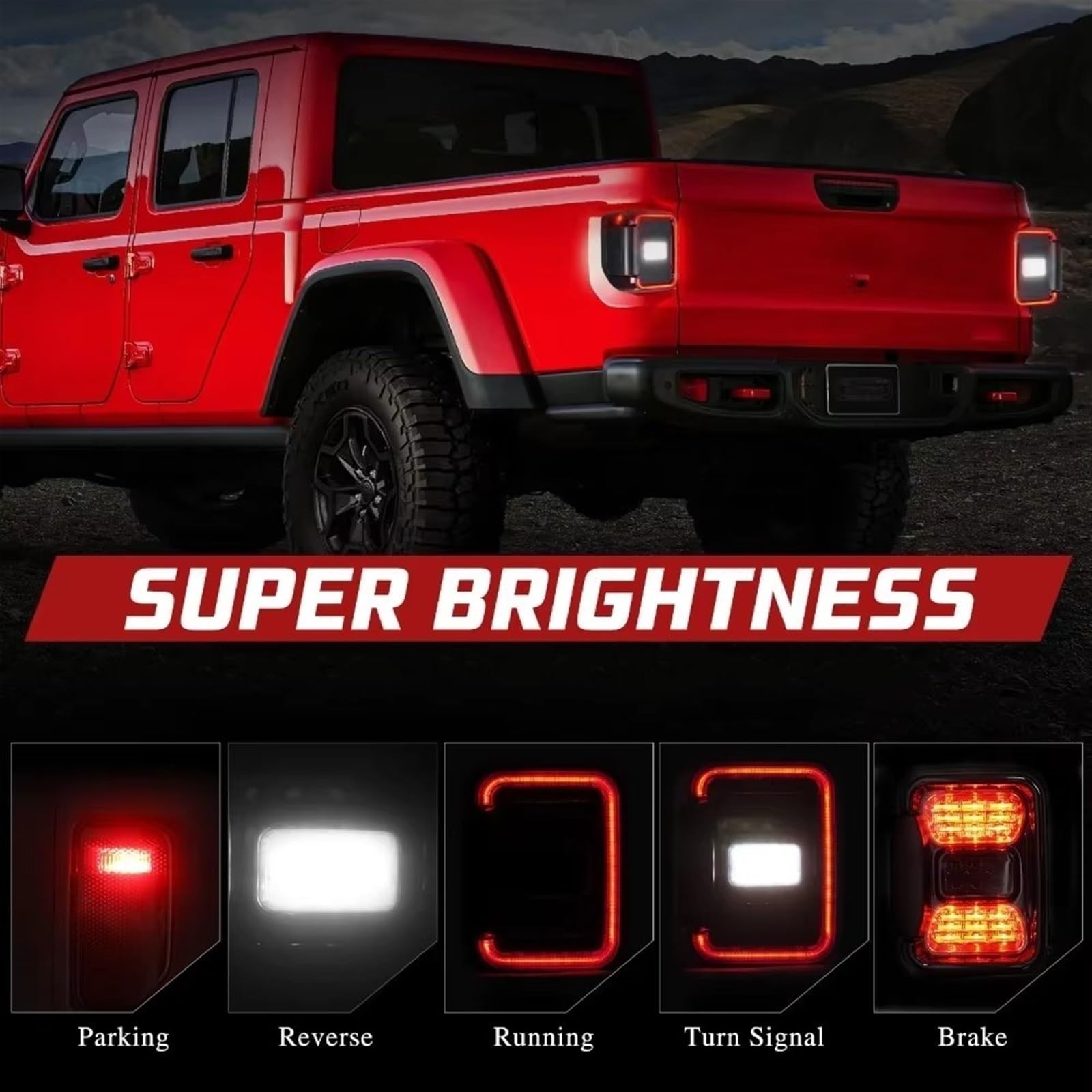 Fanalino Posteriore Per Jeep Per Gladiator JT 2020-2022 Fanale Posteriore LED Luce Di Retromarcia Posteriore Luce Stop Luce Di Direzione Luce Marcia Diurna Lente Fumé Fari Posteriori Auto(EU Version)