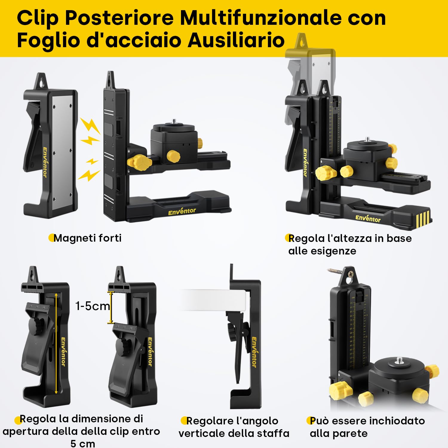 Enventor Professional Supporto Universale per Livella Laser,Staffa Laser Regolabile Universale 1/4'' e 5/8",Base Magnetica Multifunzionale