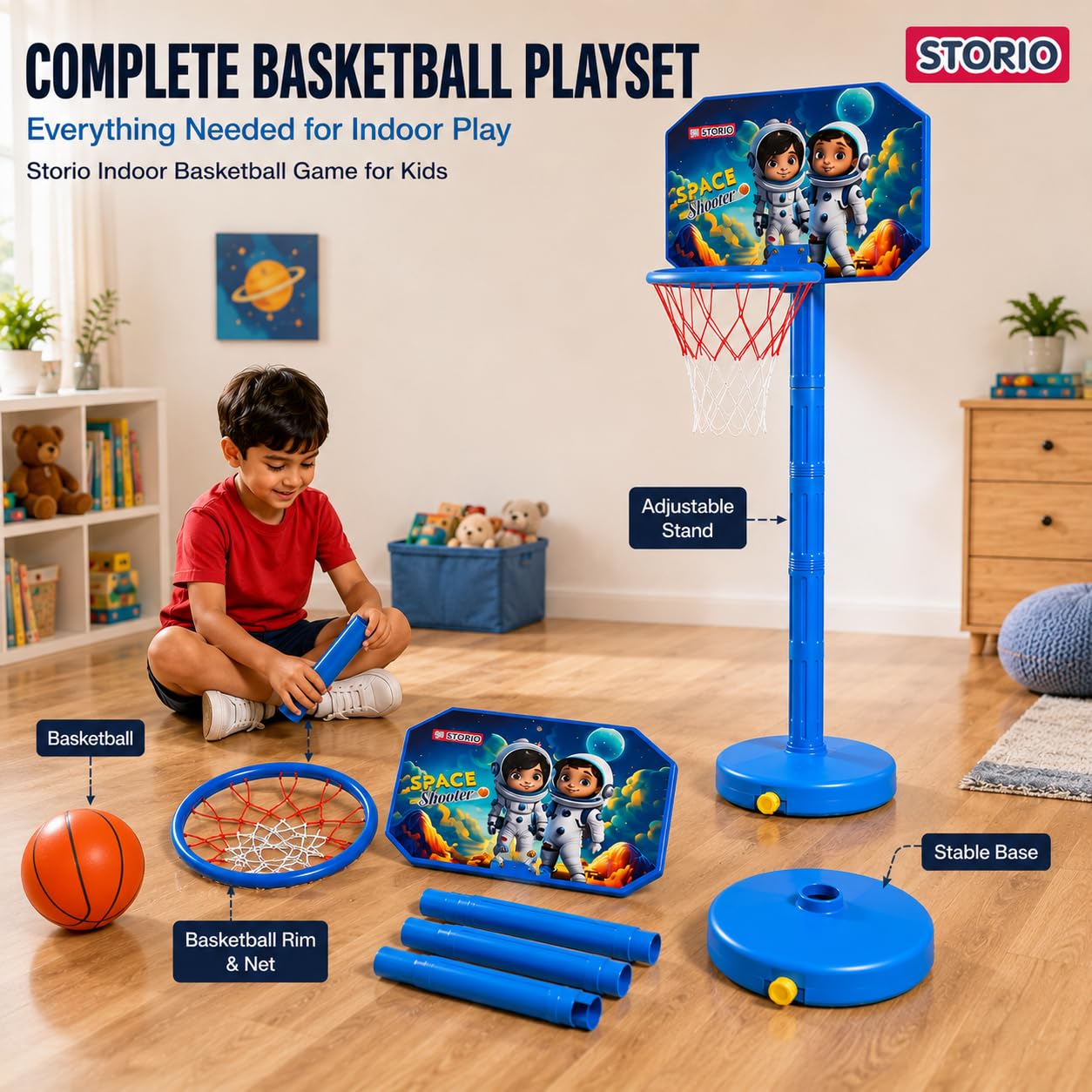 Storio Indoor Basketball Game - Kids Mini Hoop Playset -6