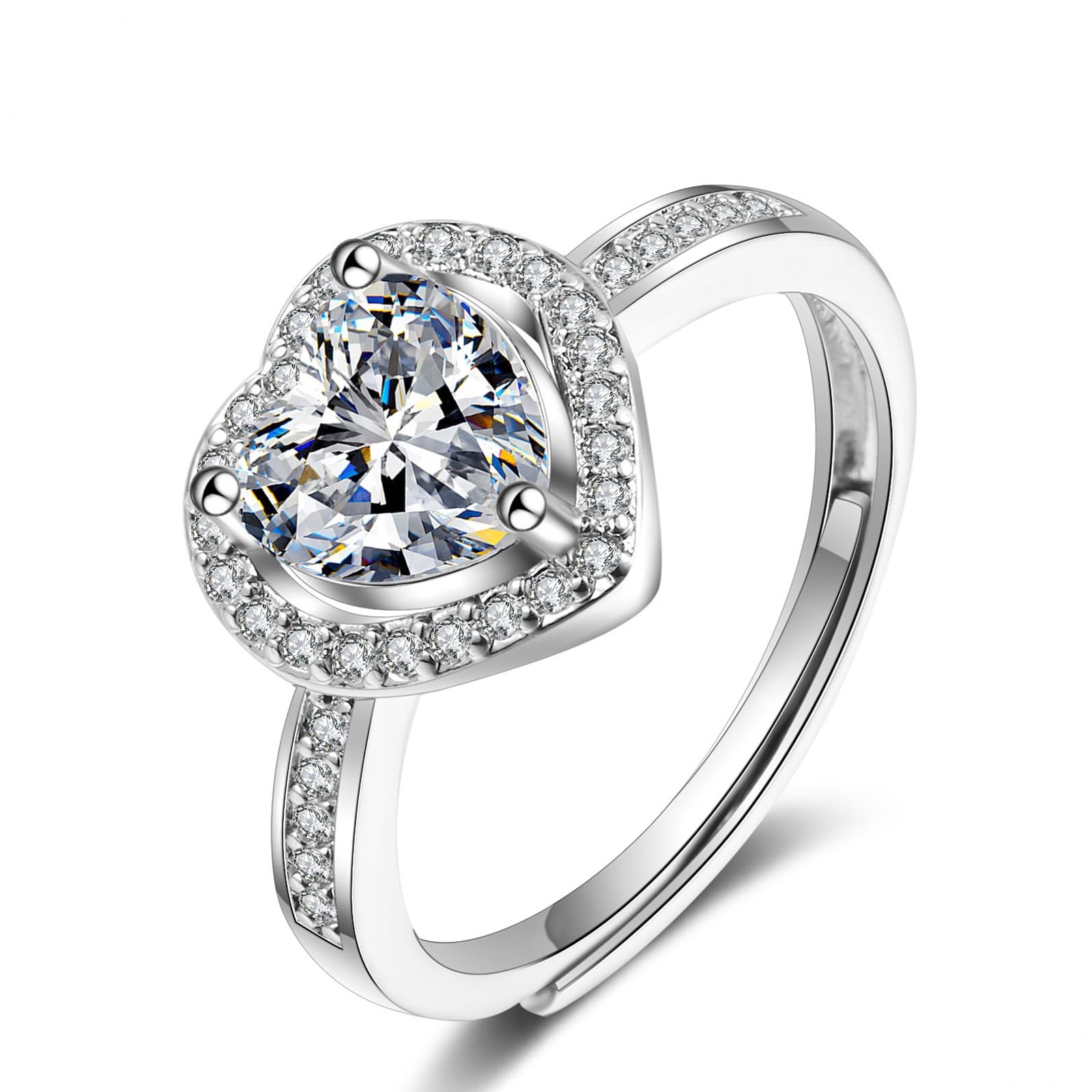 Fedi nuziali in oro bianco 18 carati, gioielli in vero oro con moissanite a forma di cuore, anello dell'amicizia in oro Au750, misura 47-65, oro bianco 18 carati (750)
