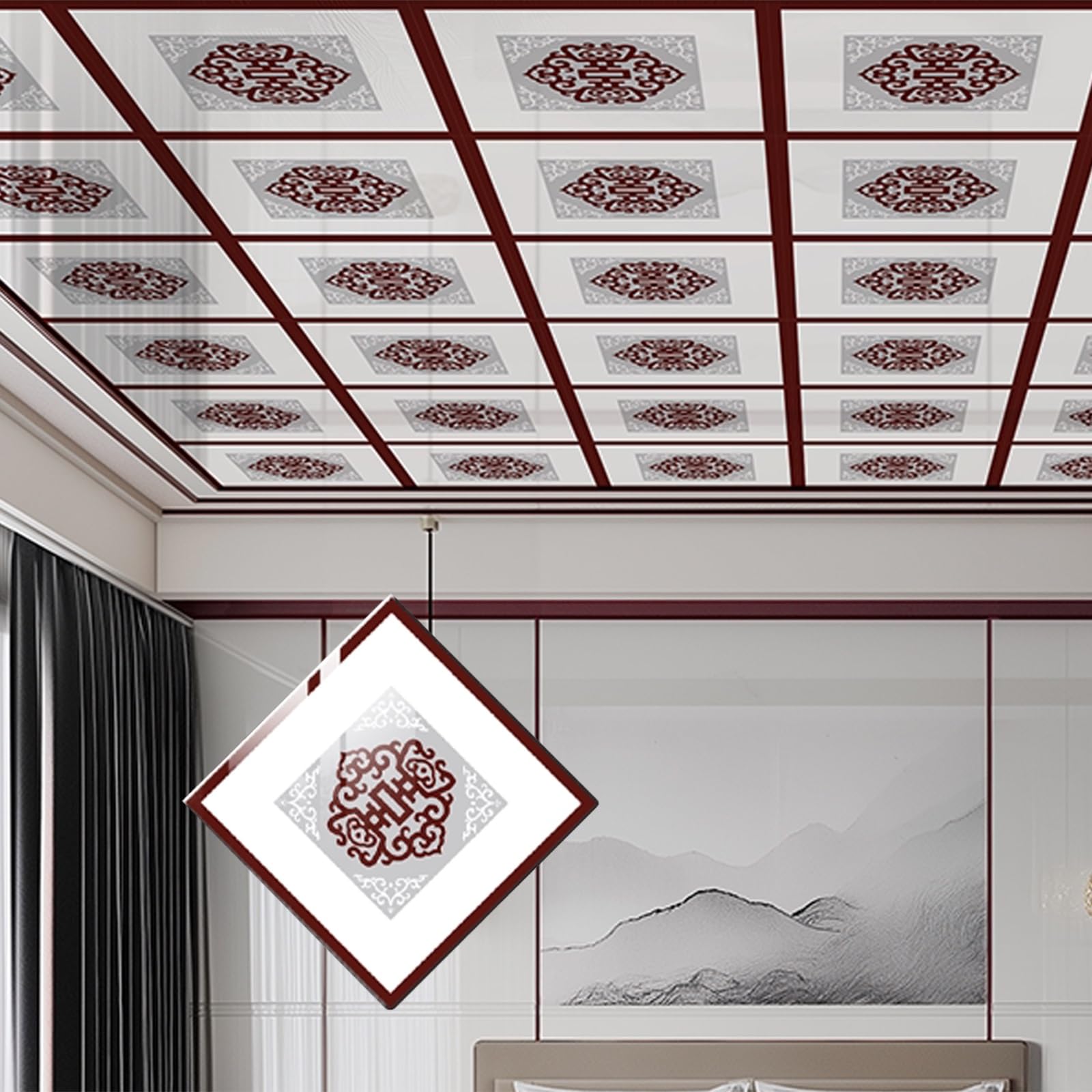 Ceiling tiles, suspended ceiling tiles Ceiling til Samoprzylepne płytki ścienne i sufitowe z PVC 30x30 cm, wzór smoka Prosperity, różne rozmiary(10 pcs)