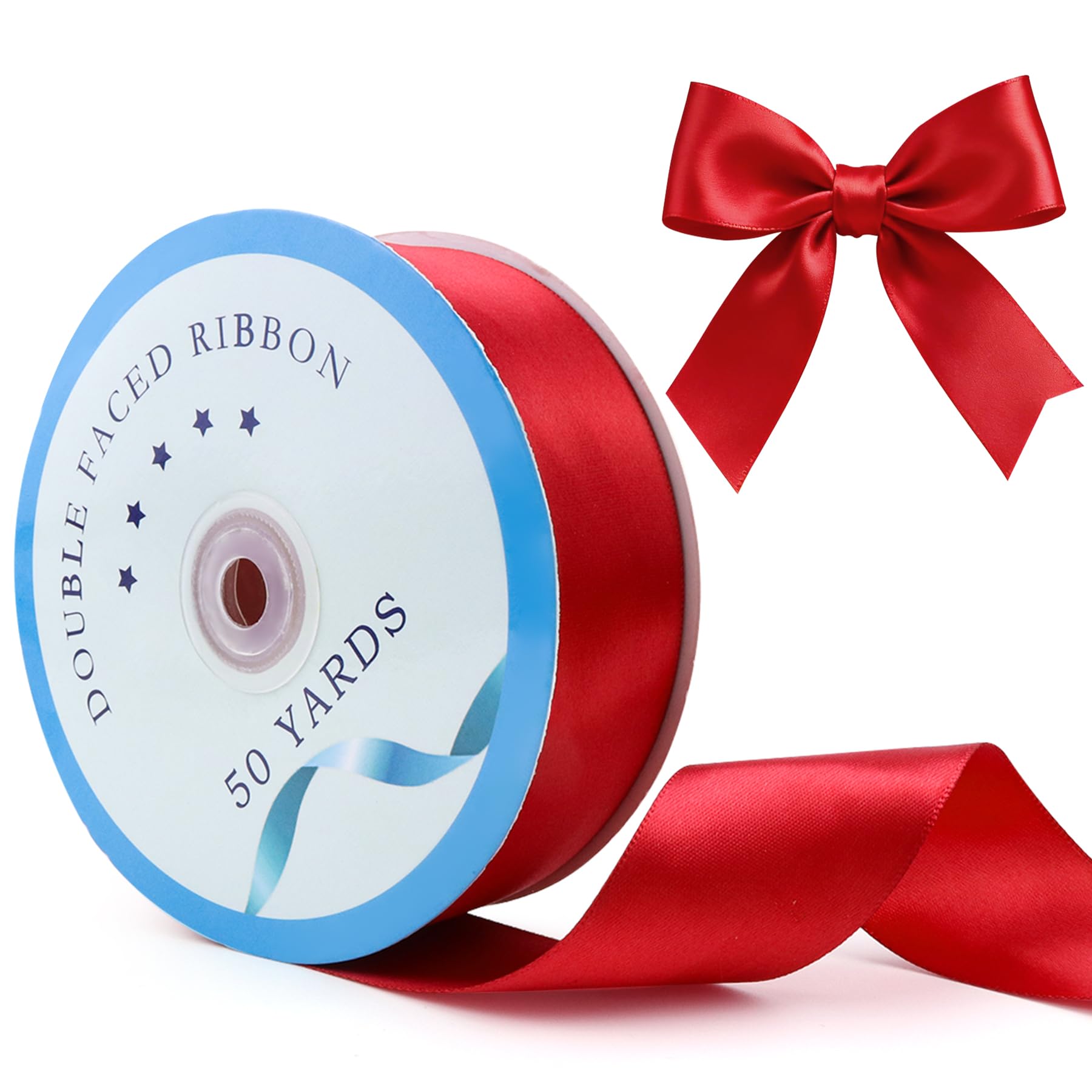 Double Sided Satin Ribbon 1.5 Inch 50 Yards, Premium Polyester Ribbon for Gift Wrapping, Wedding Bouquets, Bow Making, Hair Crafts, Valentine's Day & Party Decorations (Red)