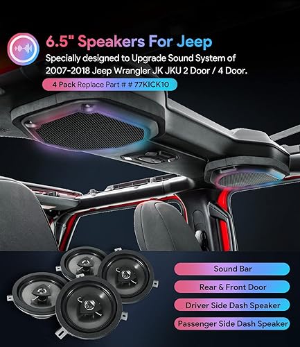 Miniatura 2 de Paquete de 4 Altavoces de Repuesto Mejorados para Jeep Wrangler JK JKU 2007-2018, 77KICK10