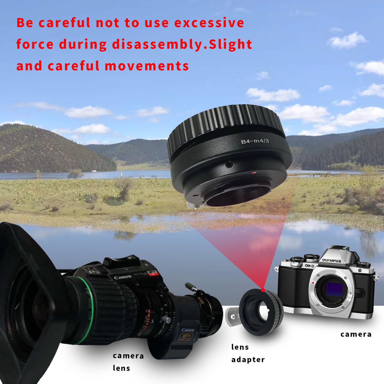 B4 auf M4/3 Objektiv Adapter,Kompatibel B4 (2/3") Objektiv auf Kompatibel mit Micro Four Thirds (M4/3) Kameras OM-5,EM1X EPL10,EPL9,EPL8,EPL7,EPL6,G9,G7,G1,G2,G3,G5+Objektiv Reinigungstuch