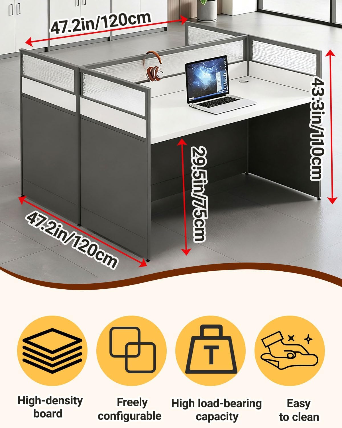 Office Cubicle Desk, Office Cubicle Workstation, Cubicles Desk With Mute Privacy Panels, Offices Cubicles Workstation Computer Table With Cable, For Home/Offices Commercial Workspace, Black 2-Person-F