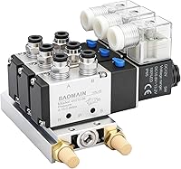 Vista 1 de Baomain Colector de válvula electromagnética de 3 estaciones, 12V DC 5 vías 2 posiciones válvula neumática de aire, solenoide triple, puerto PT