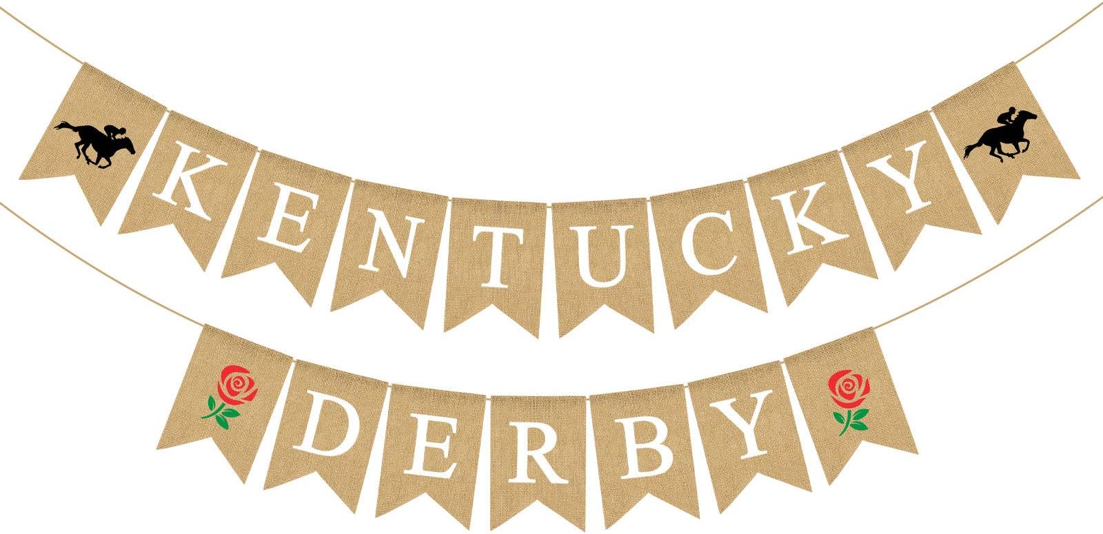 Burlap Kentucky Banner Horse Race Run for the Roses Derby Party Fireplace Mantle Garland Decoration
