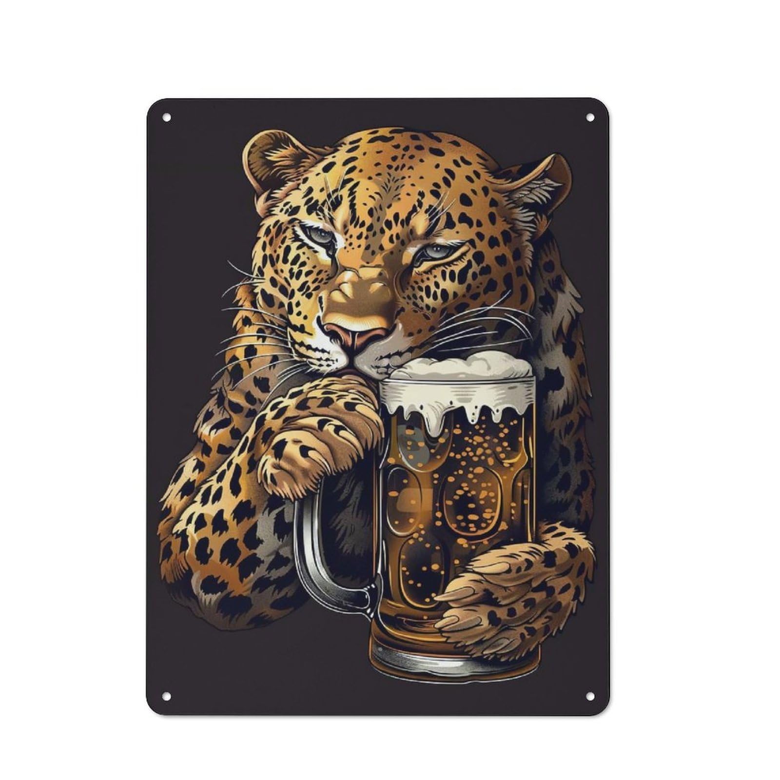 Leopard Beer Retro Metal Plaque 40x30cm for Garage Or Workshop, Housewarming Wall Decor for People Furnishing Garage And Workshop