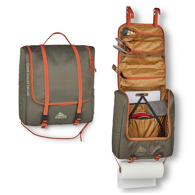 Kelty Camp Galley Deluxe Camp Kitchen Organization Kit Deep Pockets Paper Towel Holder Zippered Compartments for Outdoor Cooking