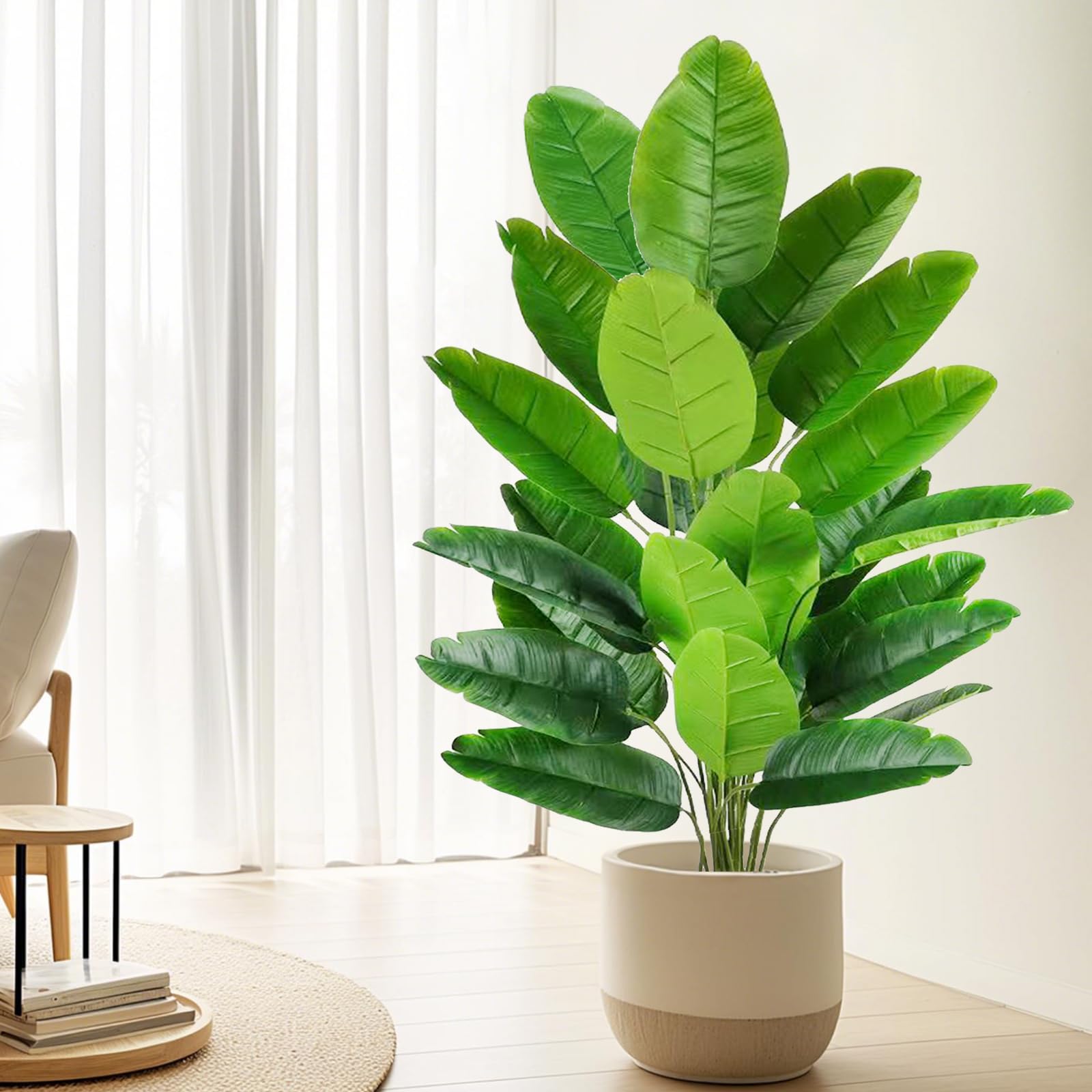 Künstliche Paradiesvogel Pflanze groß 113cm künstliche Tropische Palme mit 24 Blättern perfekte künstliche Pflanzen Geeignet als Boho-Dekoration für Wohnzimmer, Badezimmer, Büro und Garten