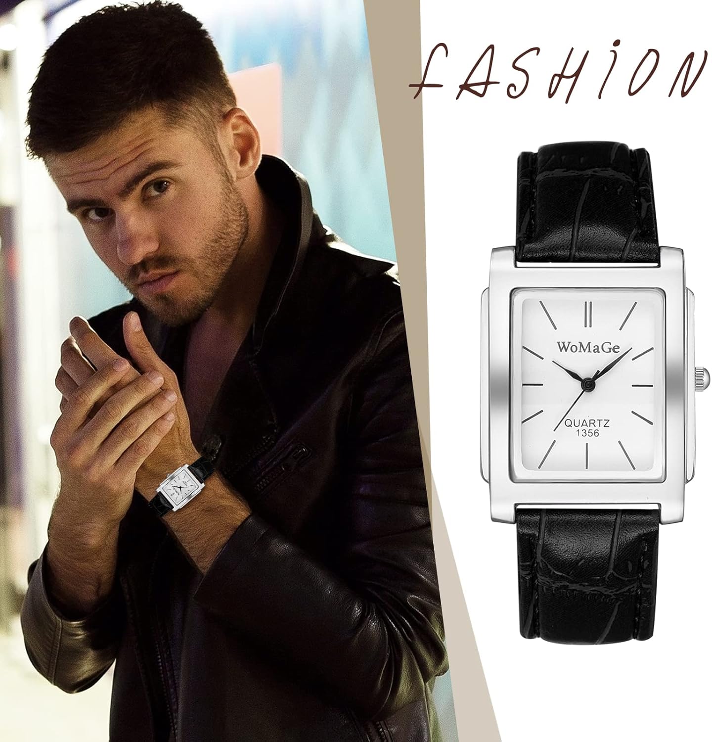 Avaner Men's Square Watch, Vintage Leather Cuff Watch, Roman Numeral Analog Quartz Wristwatch, Leather Strap Classic Retro Watch - Image 7