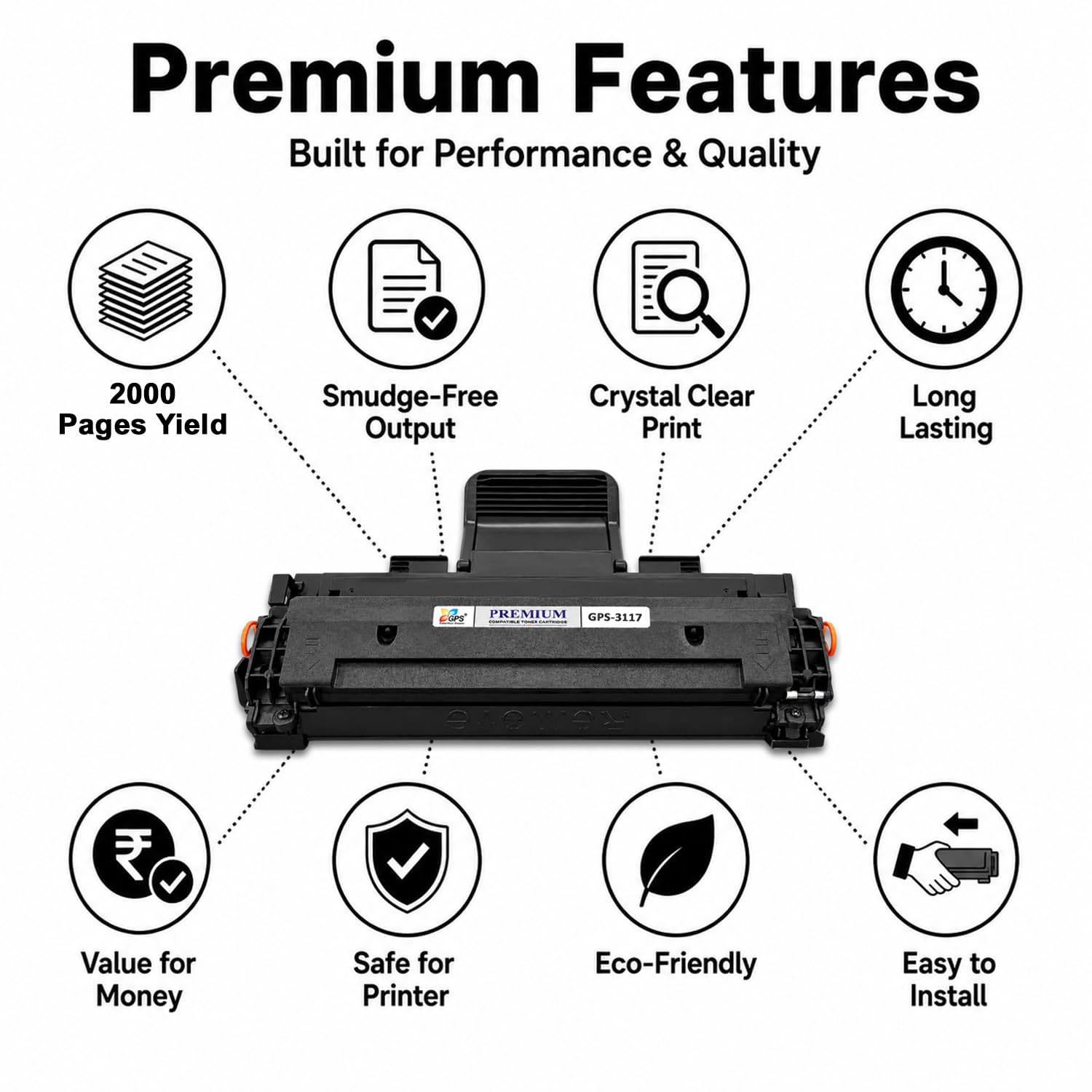 GPS 3117 Toner Cartridge Compatible for Xerox Phaser 3117, 3122, 3124, 3125 & Samsung ML-1610, ML-2010, SCX-4521F | Black | Pack of 1 | Page Yield: 2,000 Pages 2