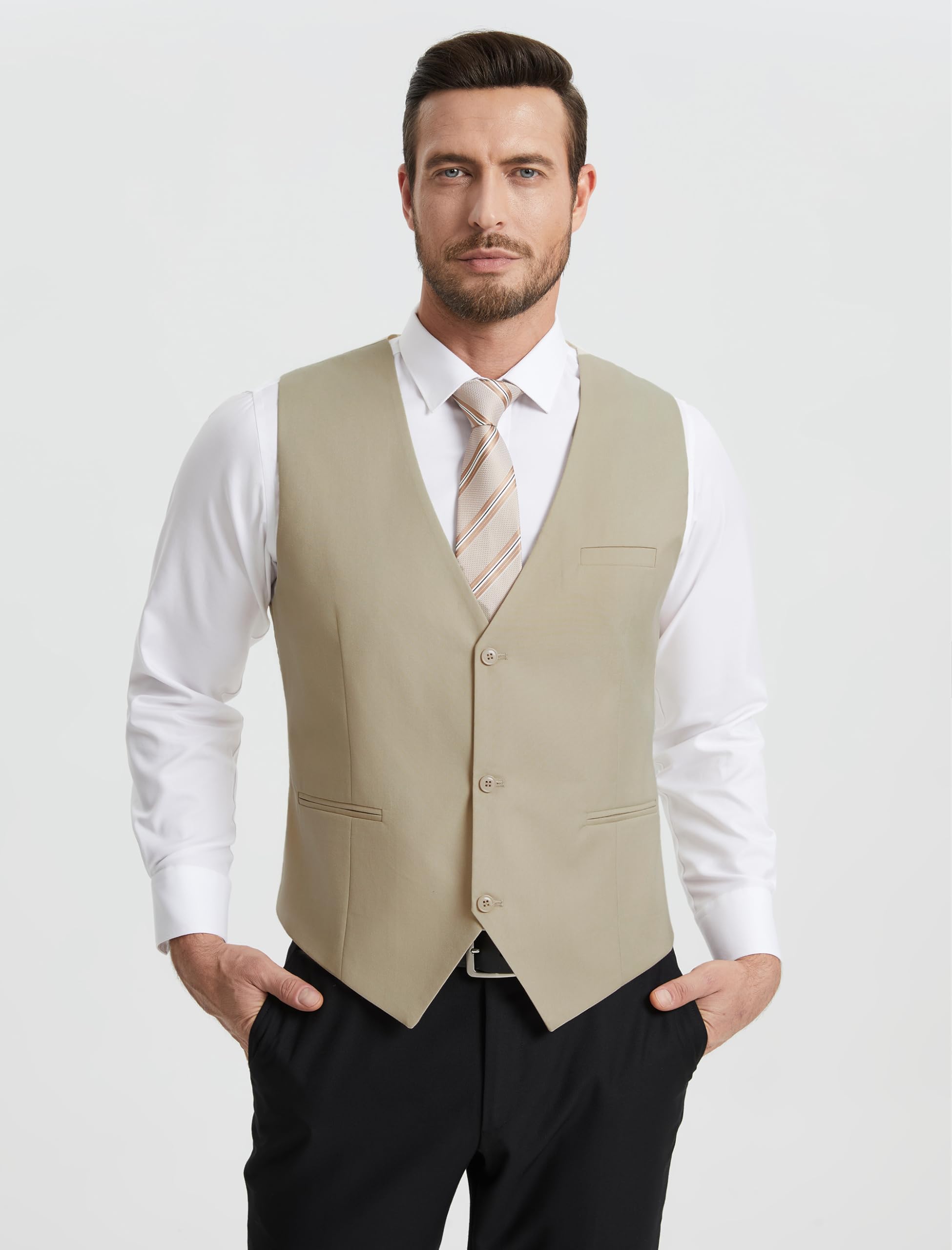 HISDERN Chaleco Traje Hombre Elegante Formal Clásico Color Liso Ajustable Chalecos de Vestir Hombre con 3 Botones Bolsillo para Boda Ceremonias Fiesta Negocio Eventos Regular Fit S-4XL