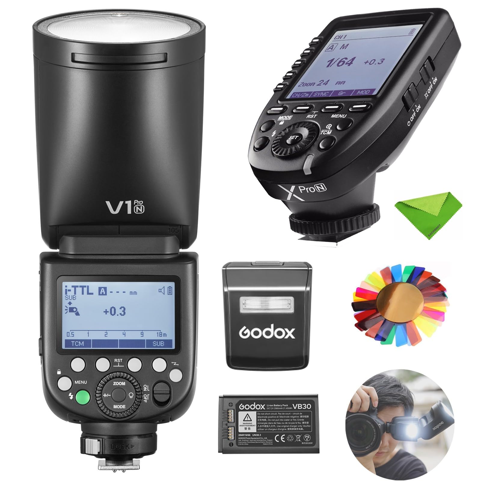 Amazon | Godox V1 V1Pro N TTL フラッシュ、XPro-N トリガー付き 