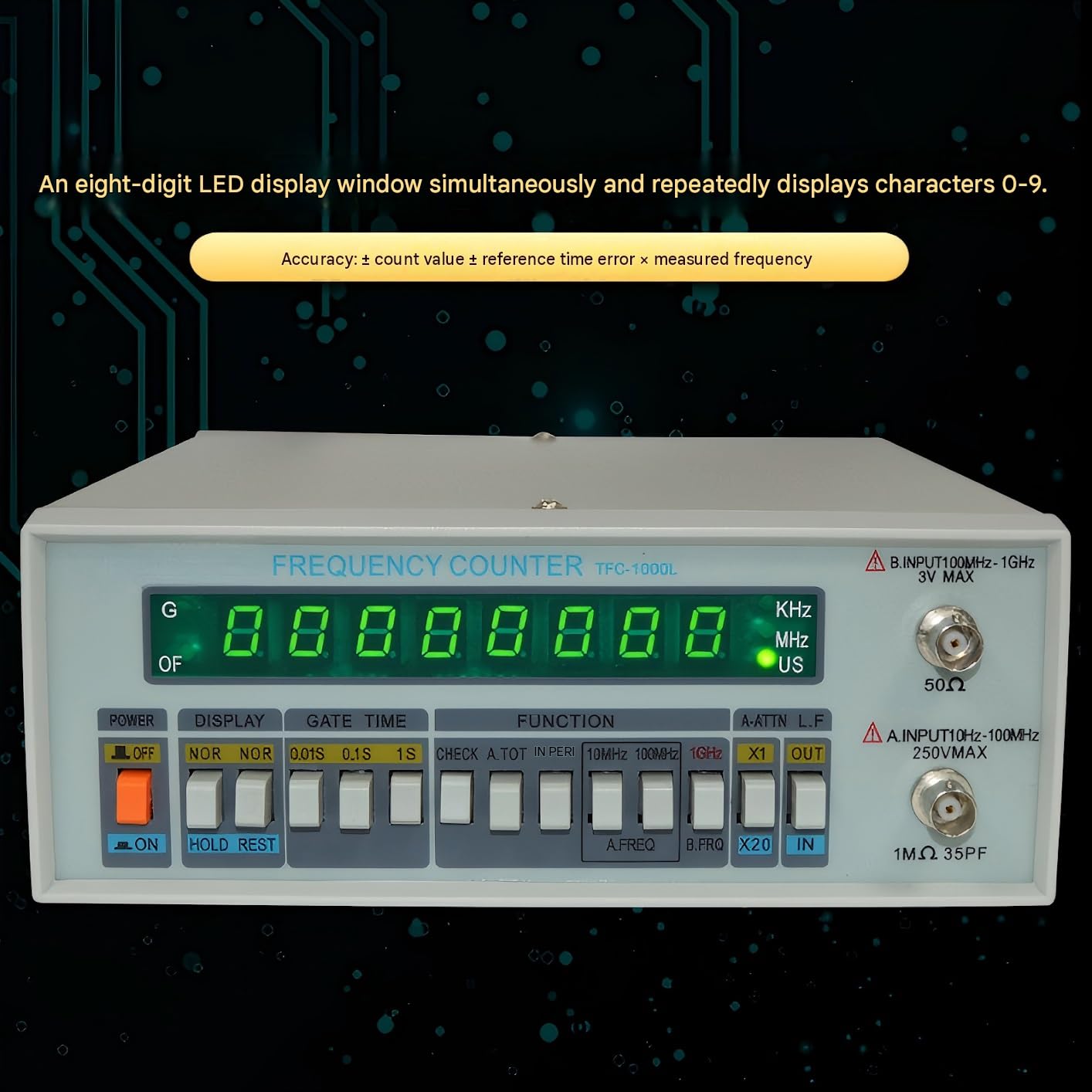 Frequenzimetro digitale TFC2700L, da 10 Hz a 2,7 GHz Alimentazione CC variabile | Con display LED a 8 cifre Strumento alimentato for la manutenzione elettronica