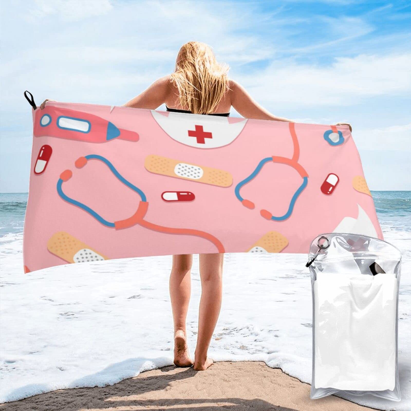 Lawenp CuteMicrofiber Beach Towel Adults Large Quick Drying Bath Towel Travel Towels with Pouch 31.5"x63"