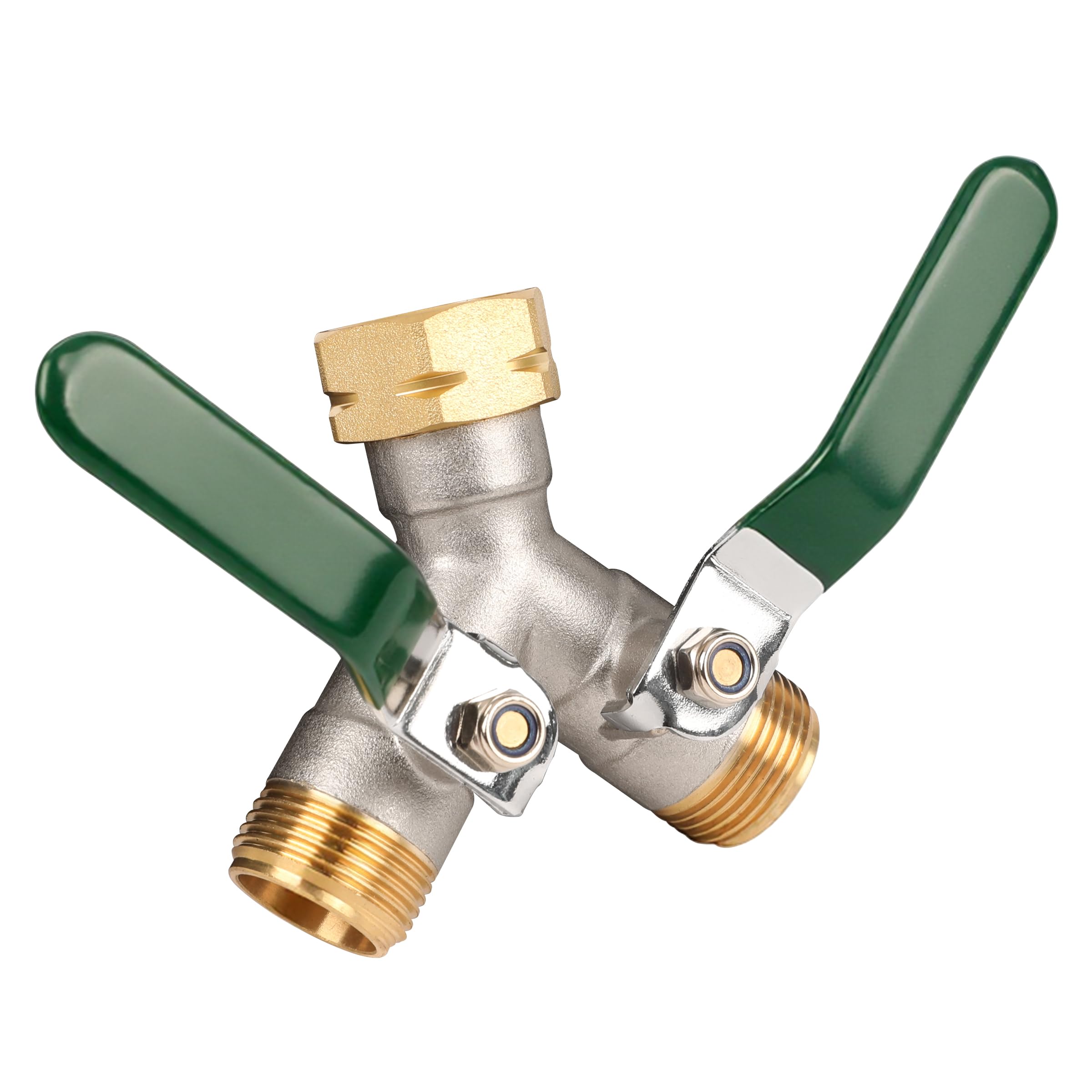2 Way Y Valve Brass Garden Hose Splitter, 3/4" High Flow Tap Splitter