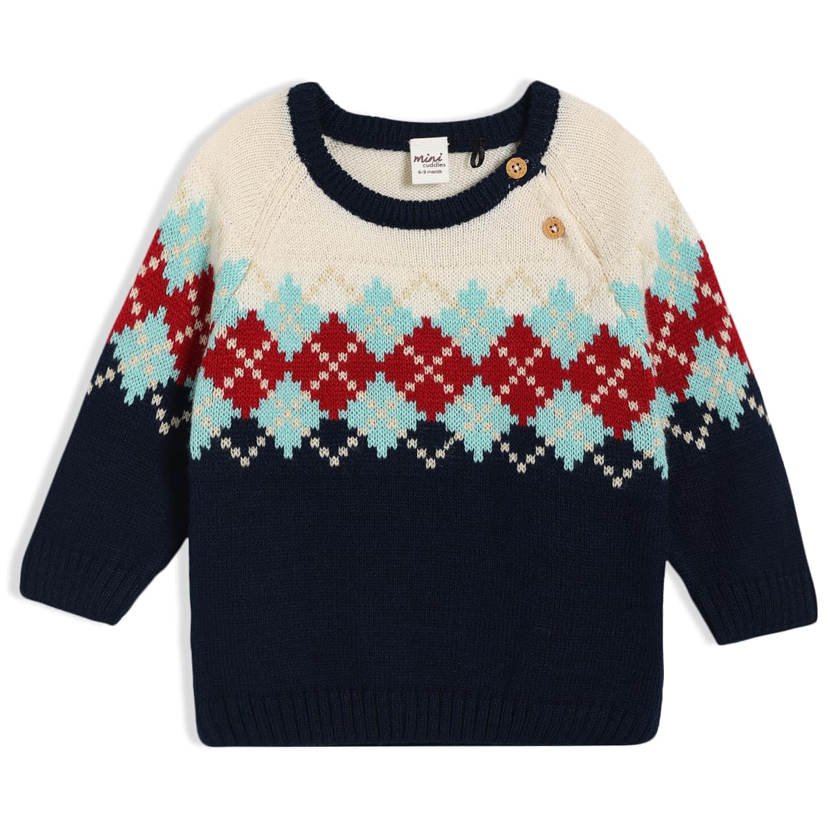 MINI CUDDLES Baby Boys Argyle Knitted Jumper, Multicolour (9-12M)