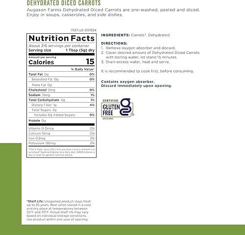 Miniatura 6 de Augason Farms Zanahorias deshidratadas, peso neto de 2 libras y 6 onzas.