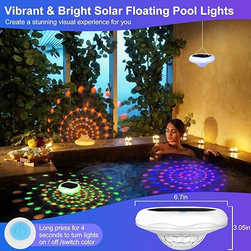 Miniatura 6 de Luces flotantes solares y recargables 2 en 1 luces de piscina de 6.7 "que flotan 6 modos dinámicos con control remoto IP68 impermeable colgar RGB