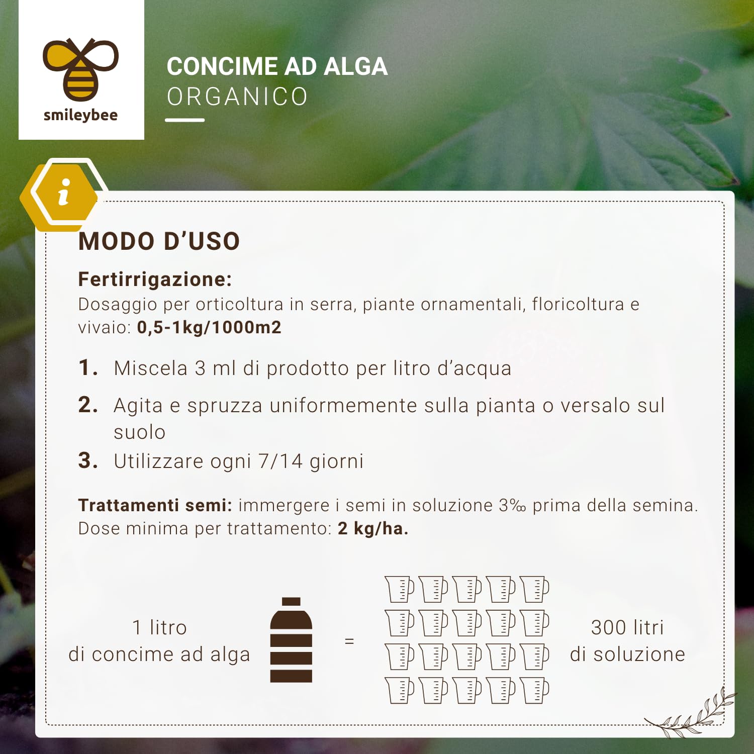 Algirosso Biostimolante 100% Biologico per Piante - Concime Alga Fertilizzante, Aumenta l'Energia Germinativa e Incrementa l'Attività delle Radici - 5 Litri