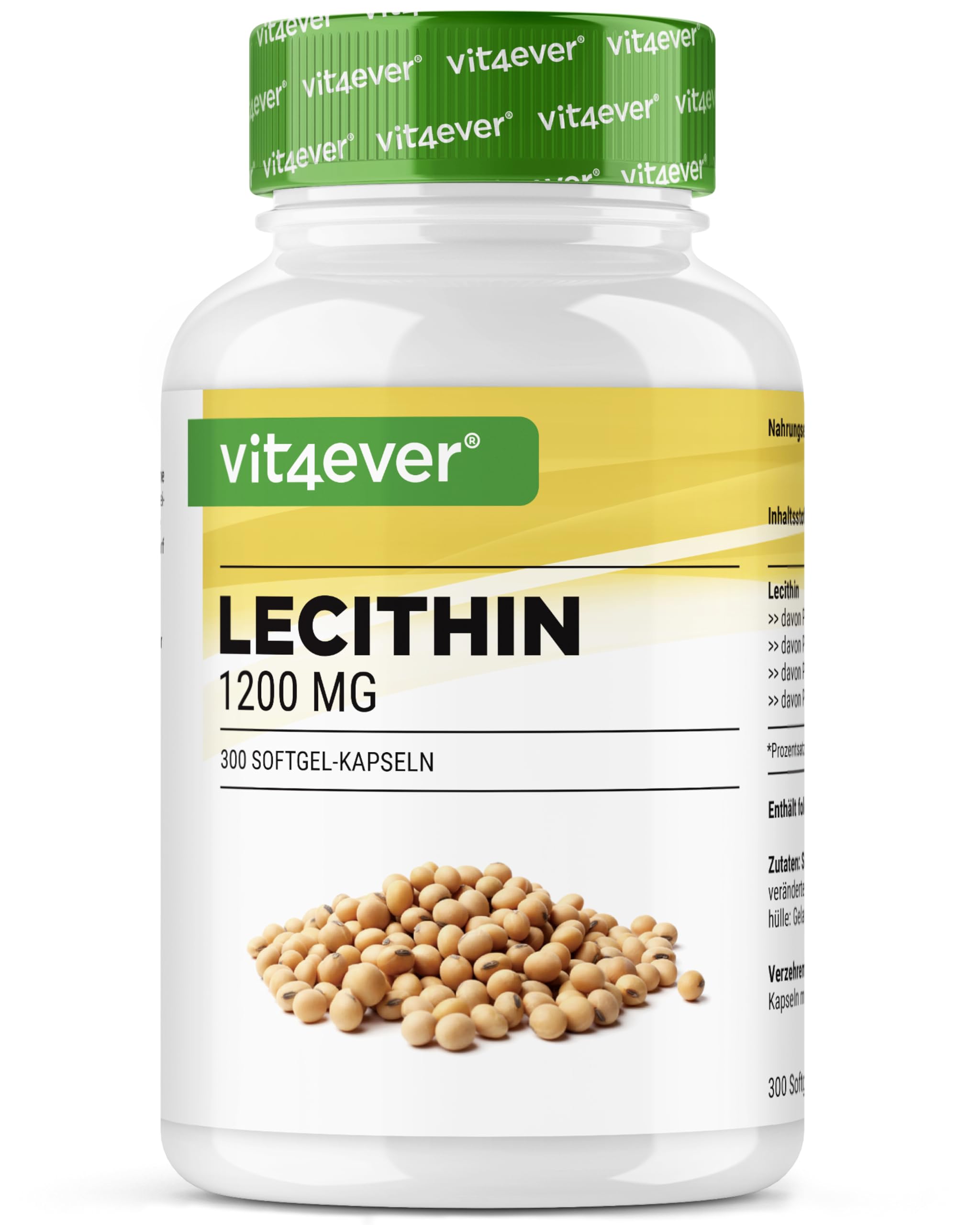 Lécithine 1200 mg - 300 Softgels - Premium : avec Phosphatides - Lécithine de Soja sans OGM - Haute Dose - Qualité Premium