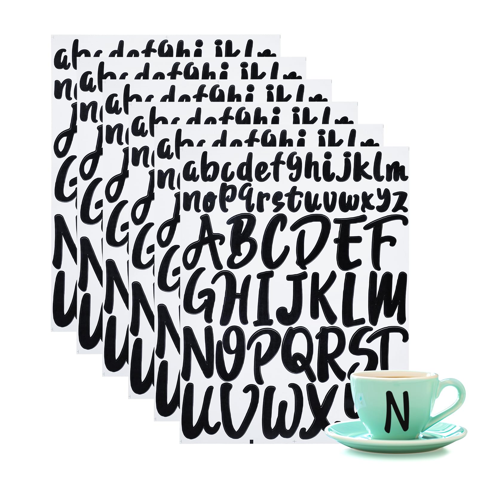 JJWNMLL 6 calcomanías de letras de vinilo, letras mayúsculas de 2.5 cm y 5.1 cm, autoadhesivas, impermeables, duraderas, de vinilo completo del alfabeto (negro + 6 unidades)
