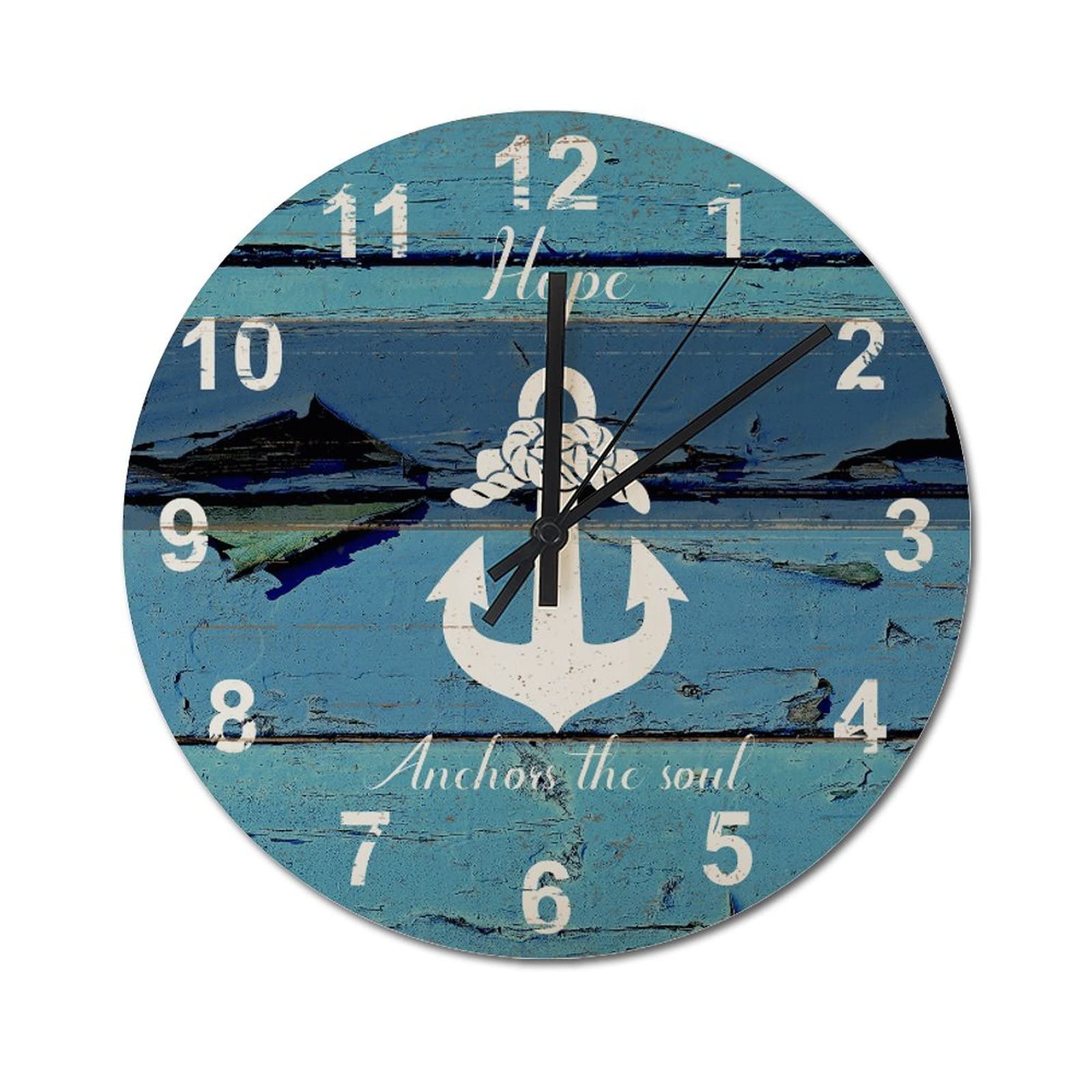 Horloge murale decoration bois style marin vintage rustique ronde