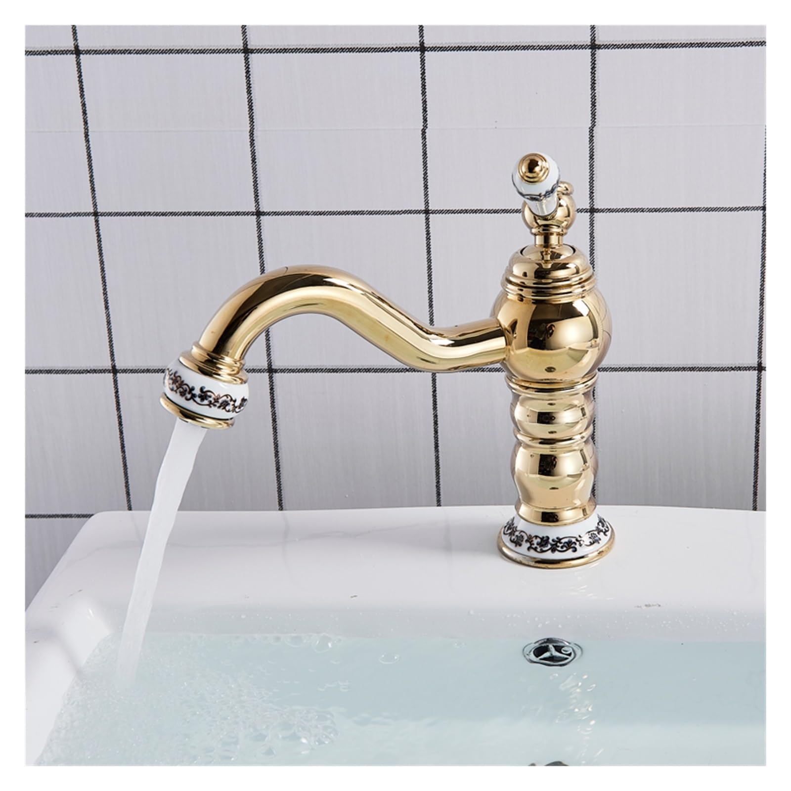 Grifo mezclador de agua fría y caliente con monomando corto de porcelana retro