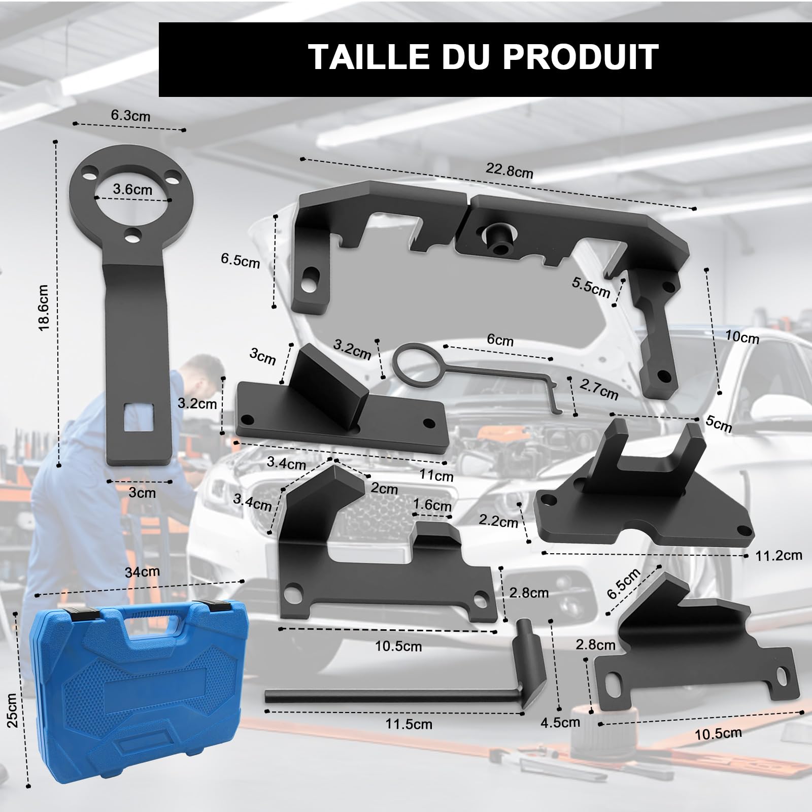 Lot de 8 outils de courroie de distribution moteur, outil de verrouillage et d'alignement d'arbre à cames compatible avec Peugeot 1.0 VTi 1.2 VTi 108 208 308, Citroën, PSA, Toyota 1.0, 1.2, Opel, EB0