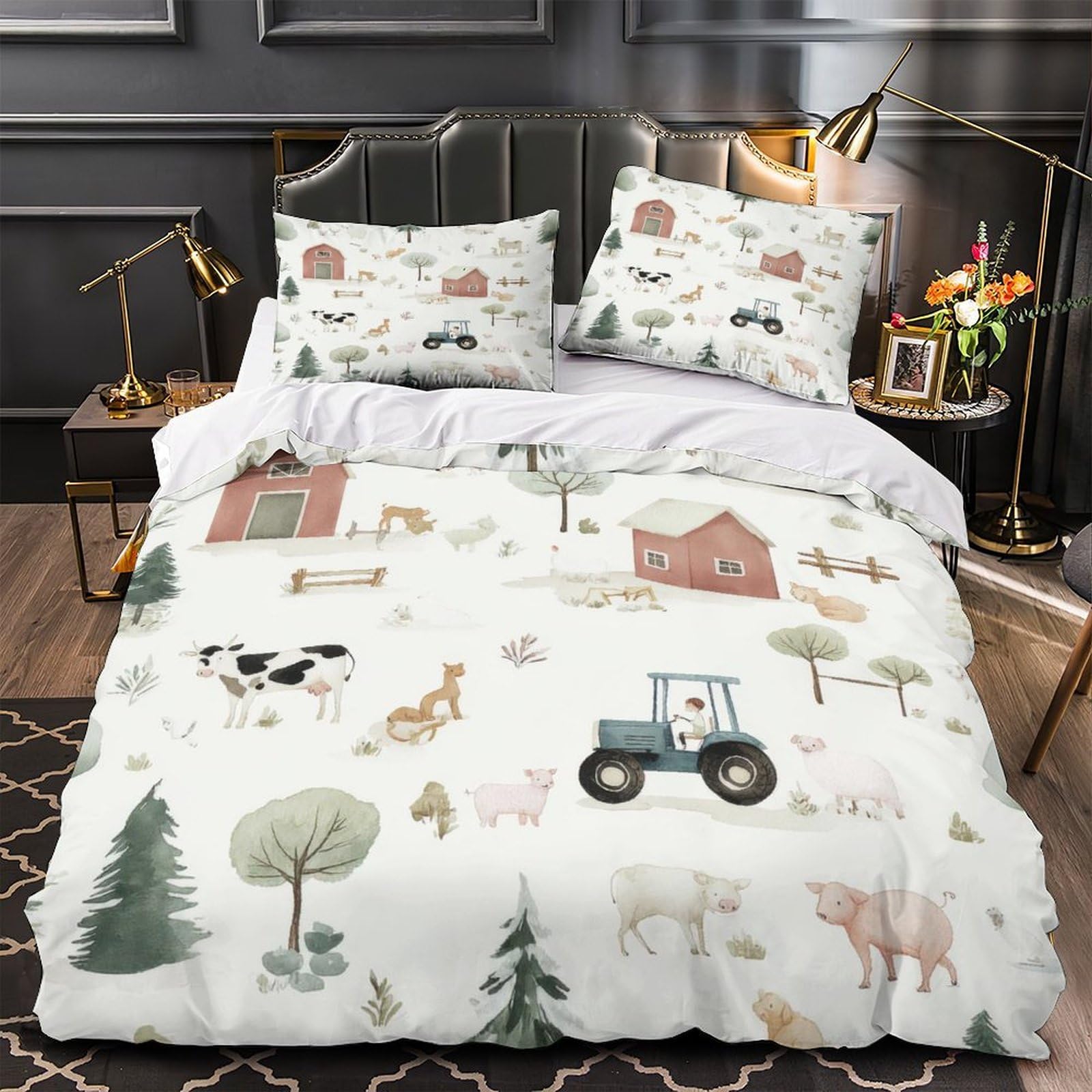 Housse de couette animaux de la ferme double 200x200 microfibre