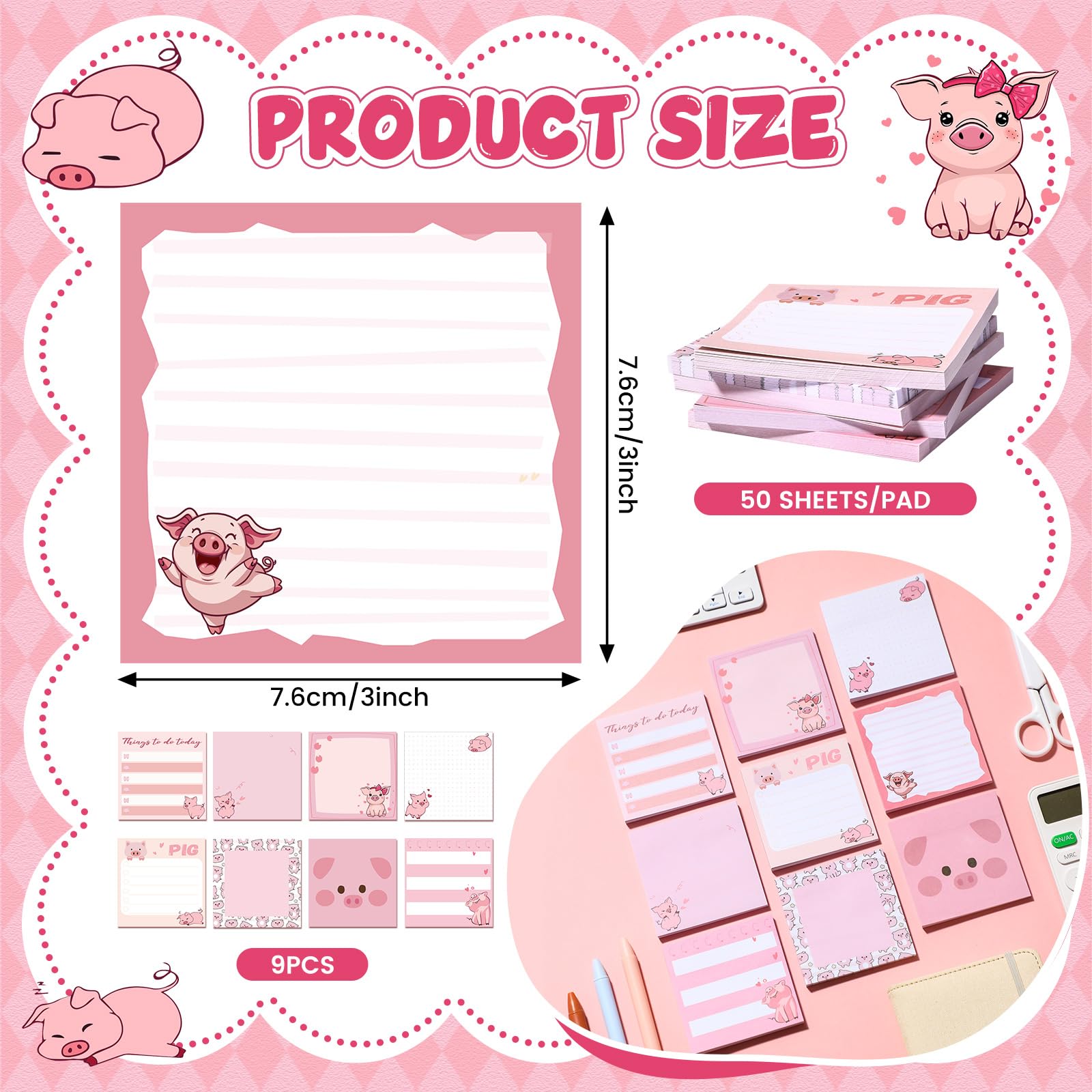 9 blocs de notas adhesivas con diseño de animales de dibujos animados, 3 x 3 pulgadas, bloc de notas adhesivas, decoración de oficina, regalos para estudiantes, escuela, oficina, reuniones