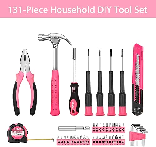 Miniatura 3 de Elevon Juego de herramientas rosa de 131 piezas, juego de herramientas de uso automático con caja de herramientas de almacenamiento, herramienta de