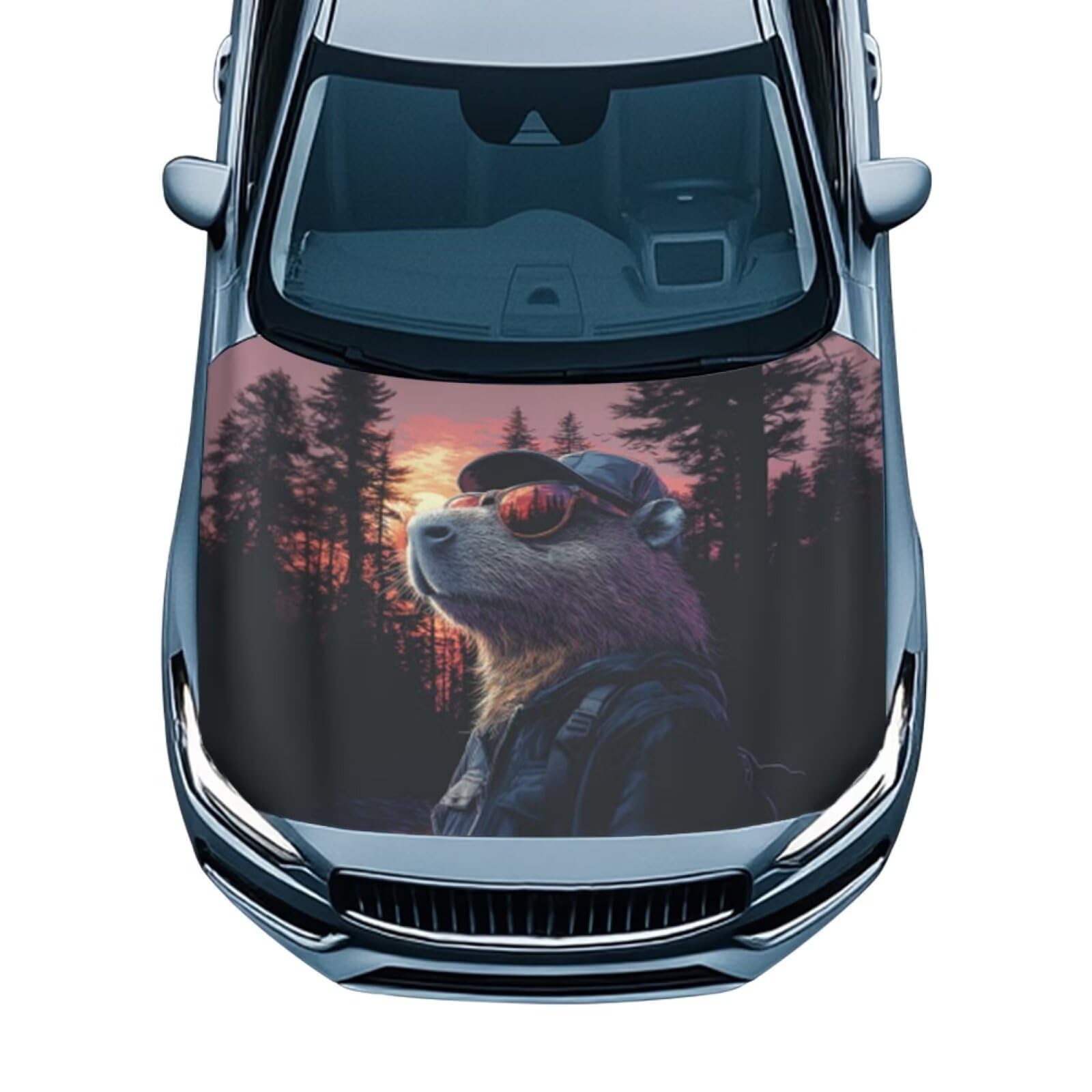 Capybara Car Hood Cover All Weather Protection Automotive Exterior Accessories Universal Fit Hood Covers for Cars, Trucks, SUV, or Van Full Coverage with Elastic Band