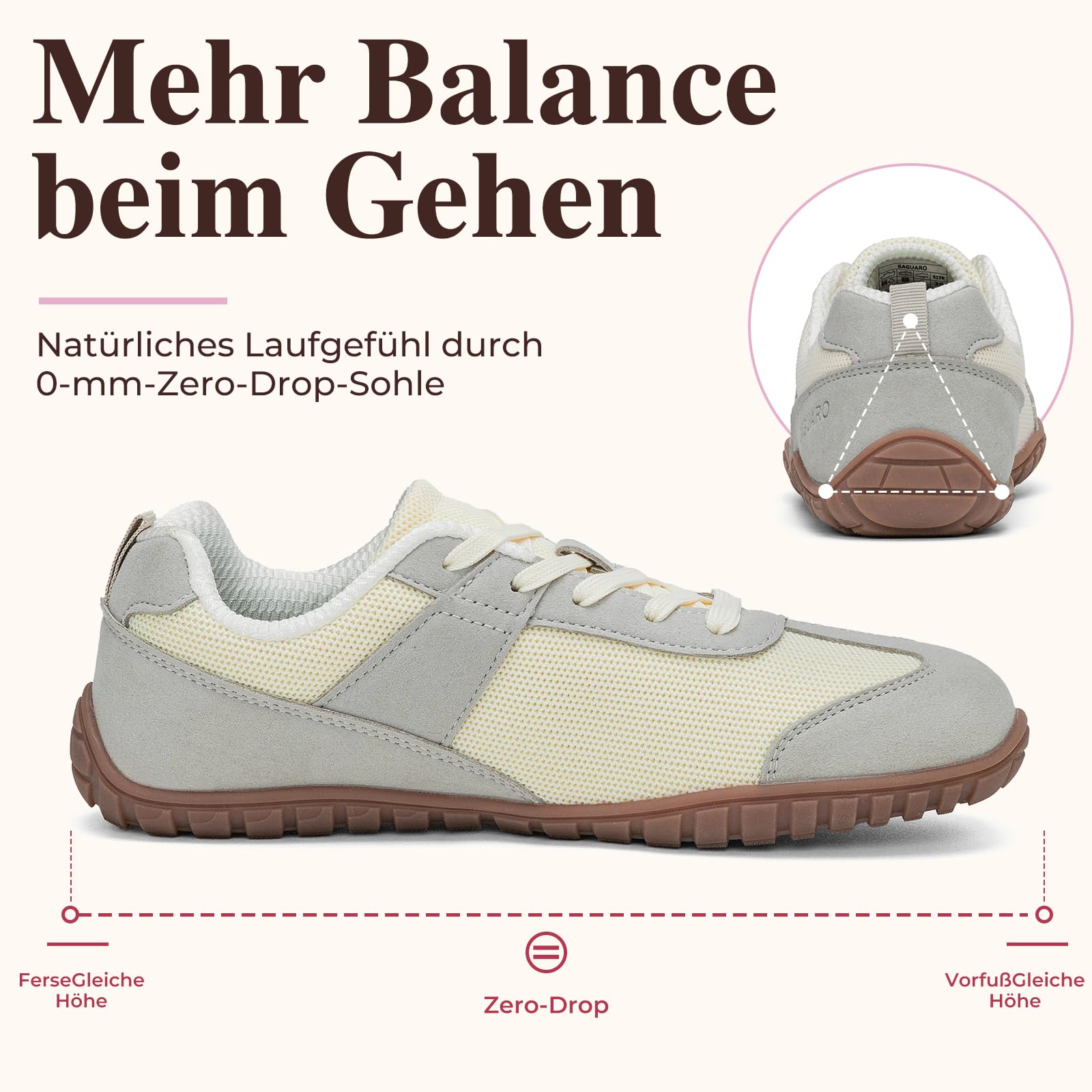SAGAURO Barfußschuhe Damen Sommer Barfuß-Sneaker Leicht Atmungsaktive mit Breiter Zehenbox & Zero-Drop-Sohle, Gr.35-43