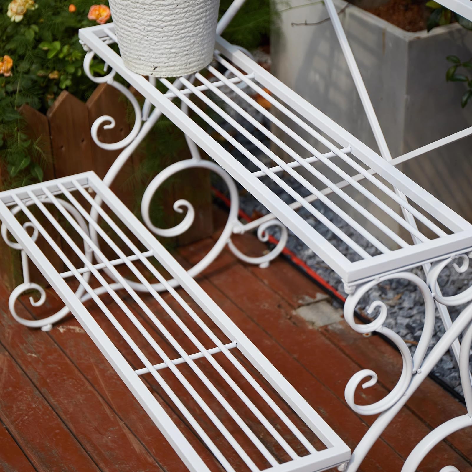Support échelle à 3 niveaux pour plantes - Autonome - Gain de place - Pour intérieur ou extérieur - Pour jardin, terrasse, balcon