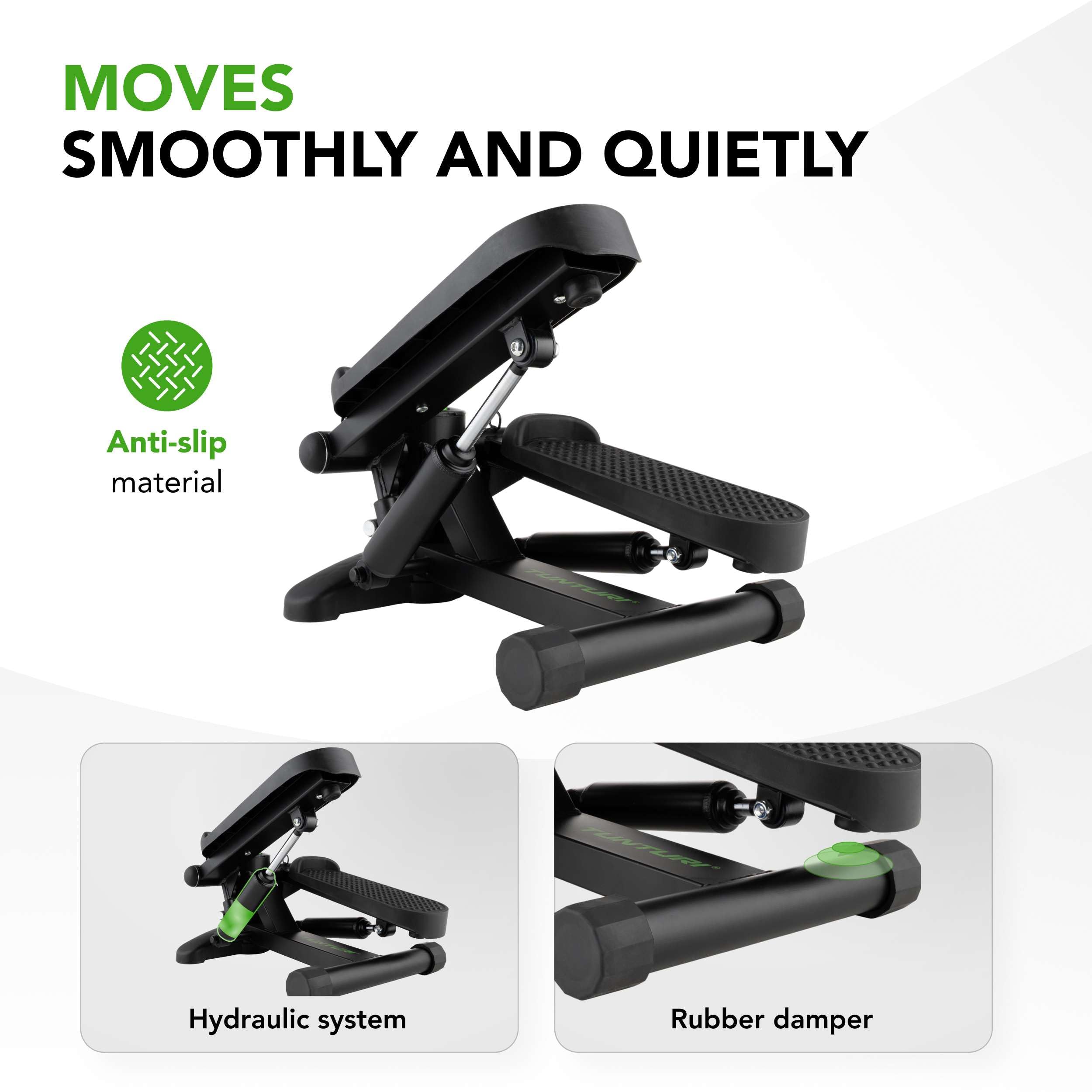 Tunturi Stepper – Stepper Fitness – Monte-escalier – Step Aérobic – Fitness – avec écran et Bandes de résistance – Noir