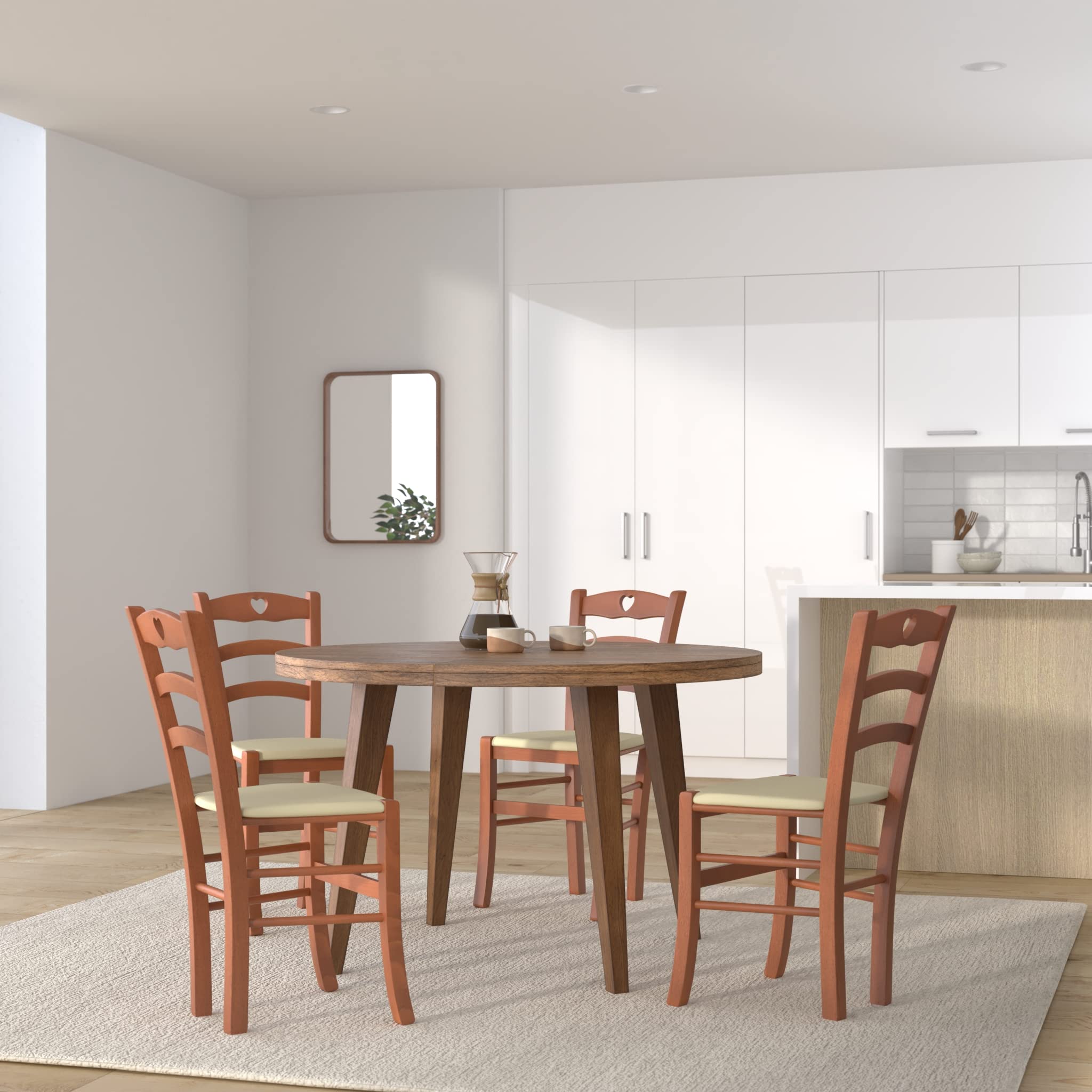 t m c s Tommychairs - Zestaw 4 krzeseł Cuore do kuchni, baru i jadalni, solidna konstrukcja z drewna bukowego malowanego wiśni i siedziska wyściełane i pokryte sztuczną skórą w kolorze kości słoniowej