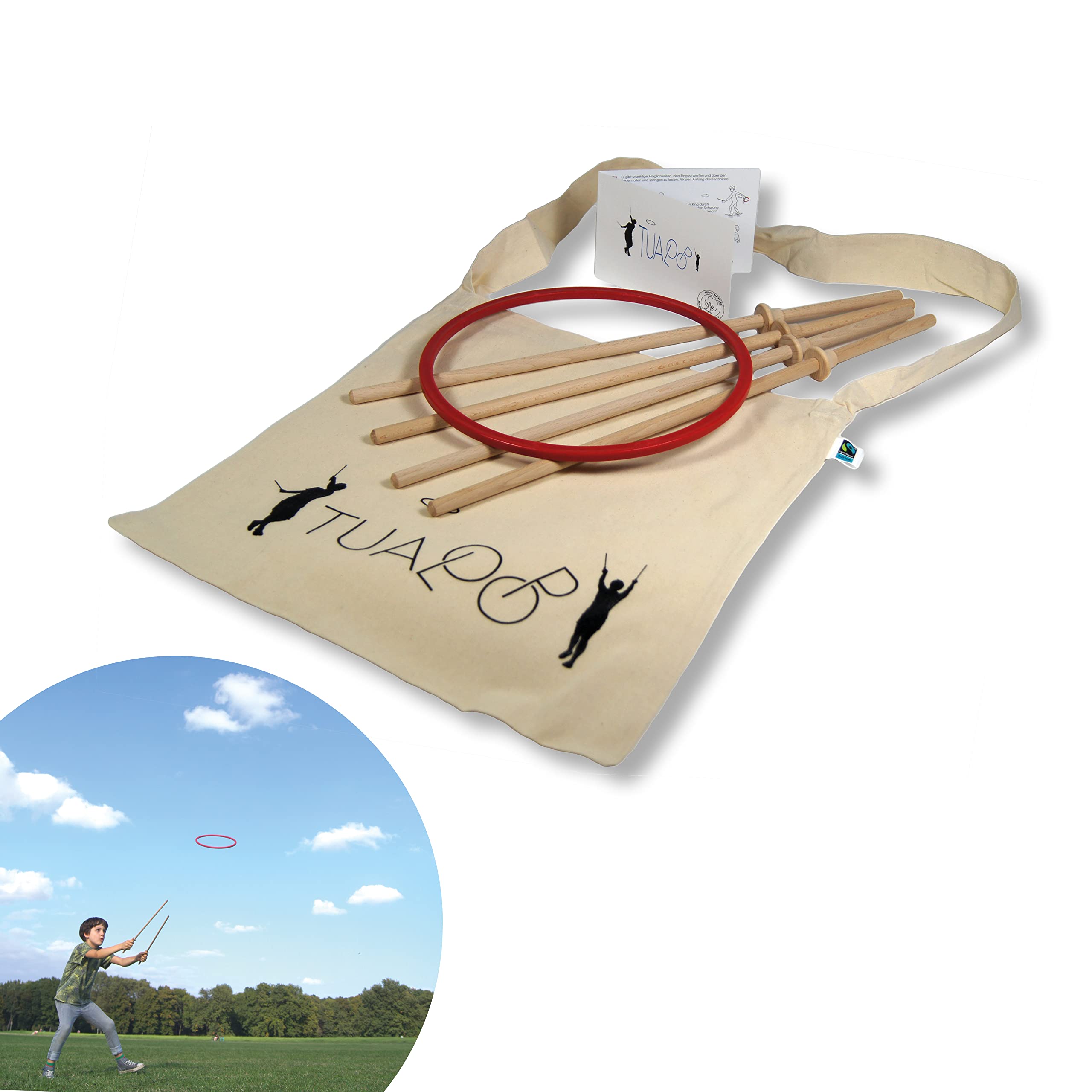 TicToys Tualoop Ringwurfspiel Set für 2 Spieler – Outdoor Spaß aus Biowerkstoff | Ideal für Garten, Park und Strand | Nachhaltiges Holzspielzeug