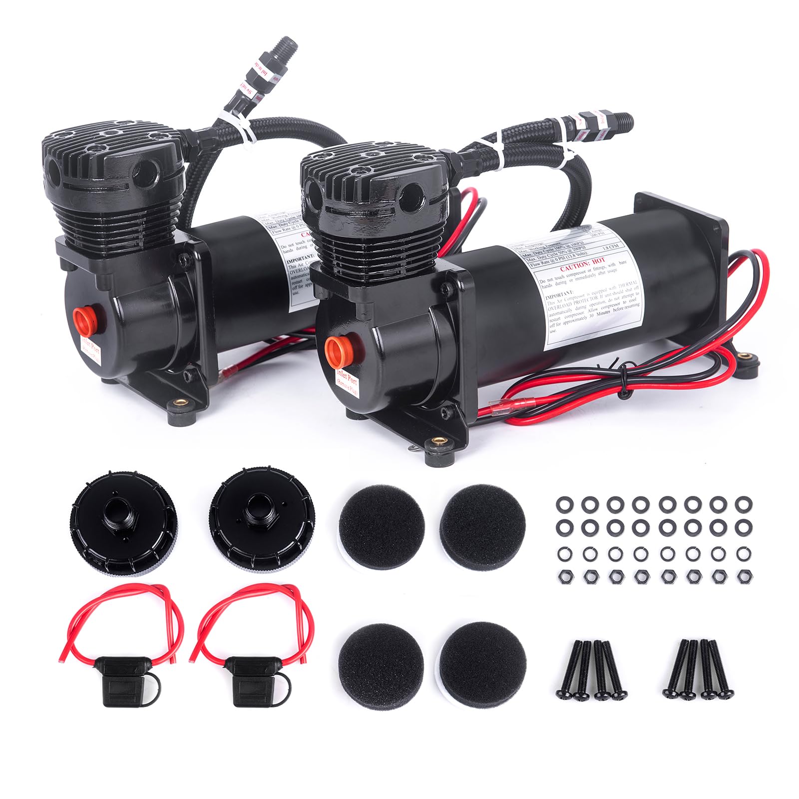 ZHSYMX 200PSI 1/4 NPT Heavy Duty Air Train Horn/Air Ride Suspension Compressor for Train/Truck/Car 12V Black Dual