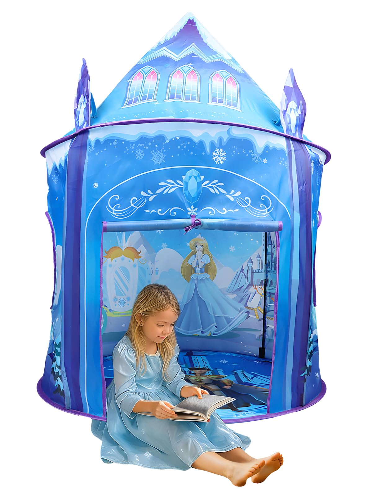 Tente de Jeu de Princesse pour Filles Château de Glace Jeu de rôle imaginatif Maison de Jeu intérieure extérieure Tente Pop-up Jouet Cadeau pour Enfants Tout-Petits fête Anniversaire